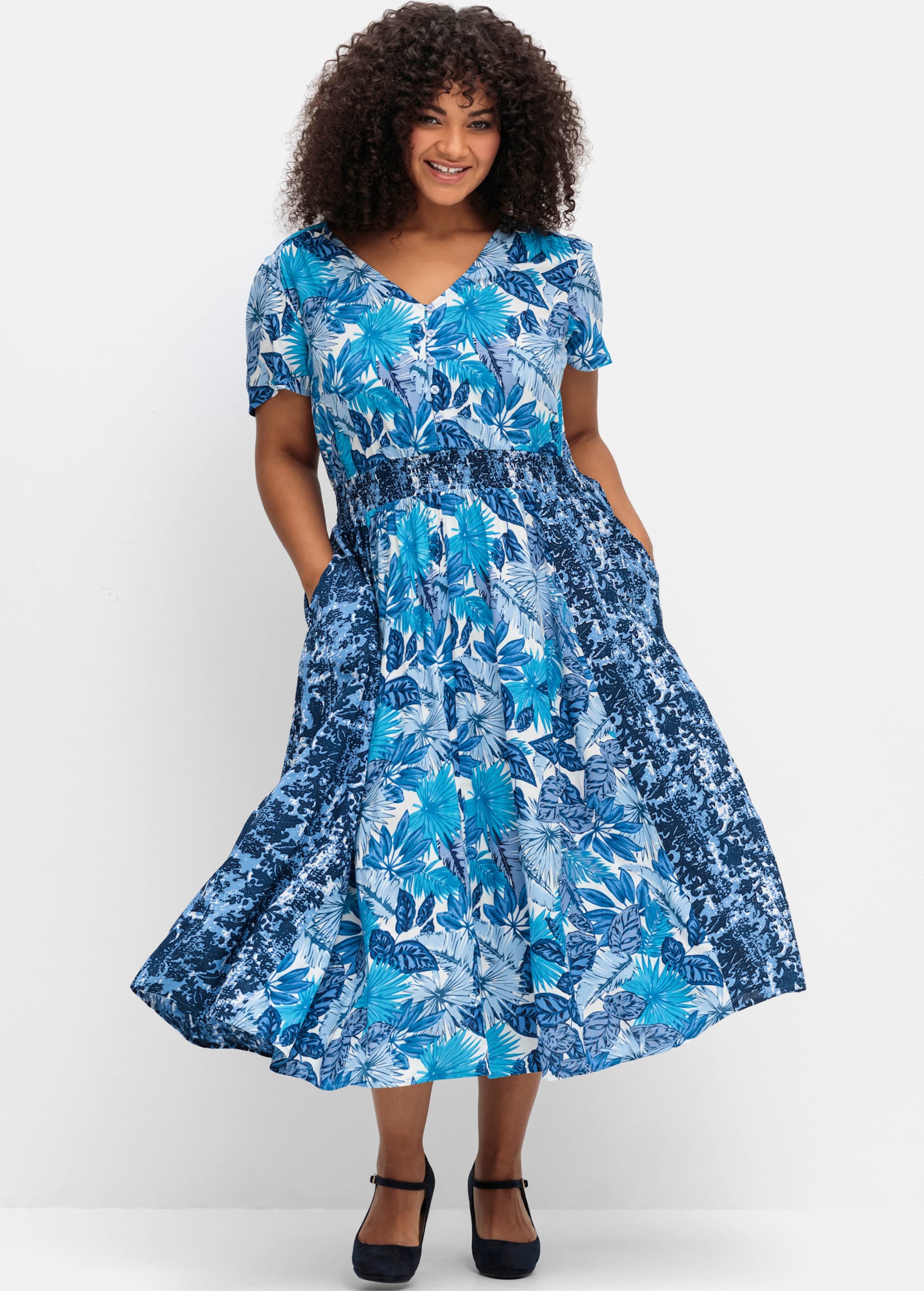 Sheego Druckkleid mit Smokbund in der Taille