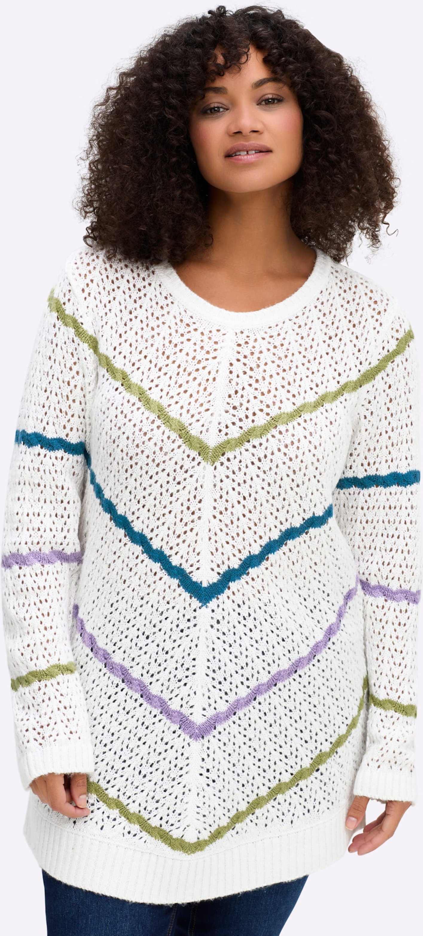 Sheego Ajourpullover mit Zopfmuster-Streifen