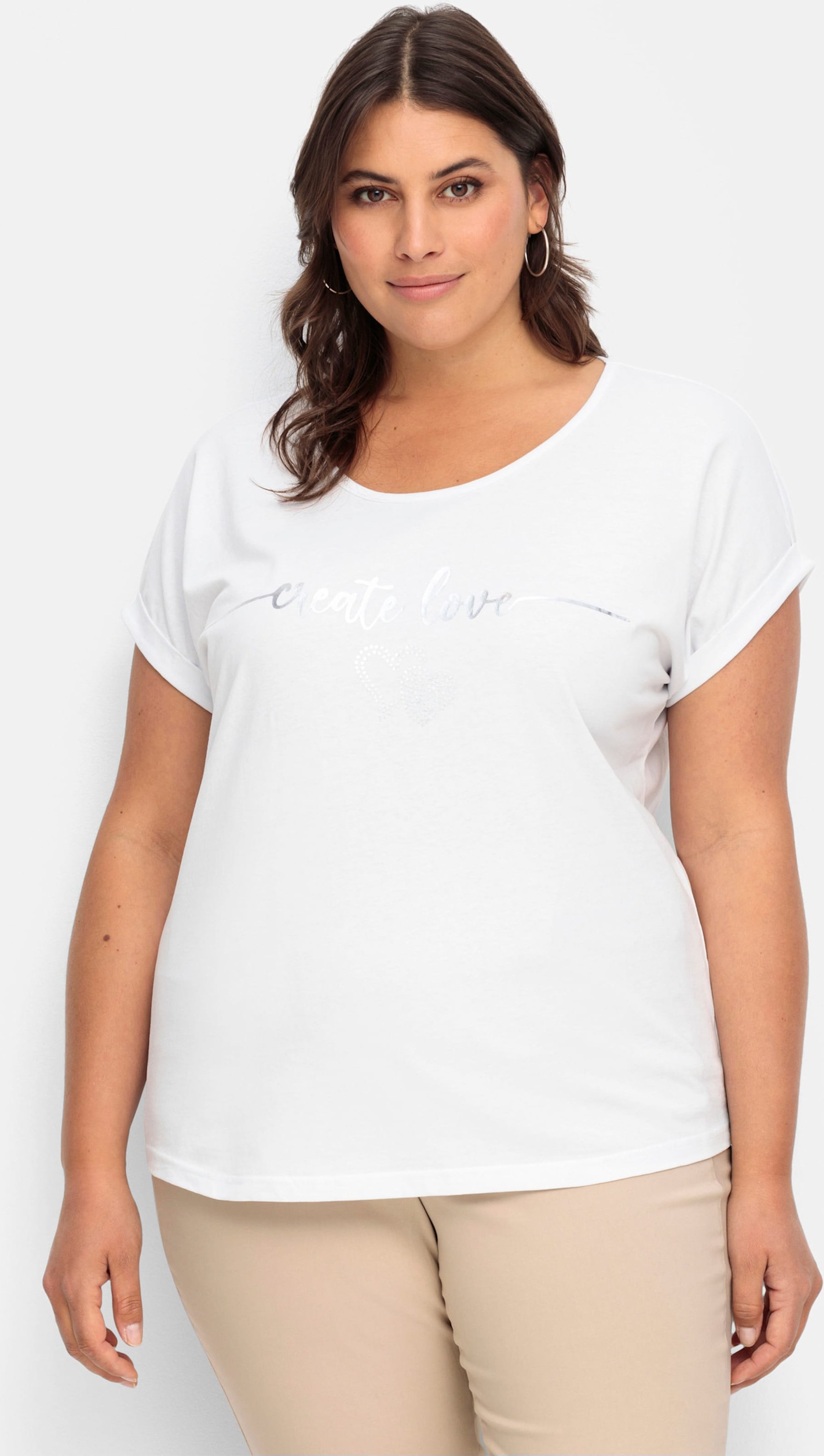 Sheego Rundhalsshirt mit Ärmel-Aufschlag