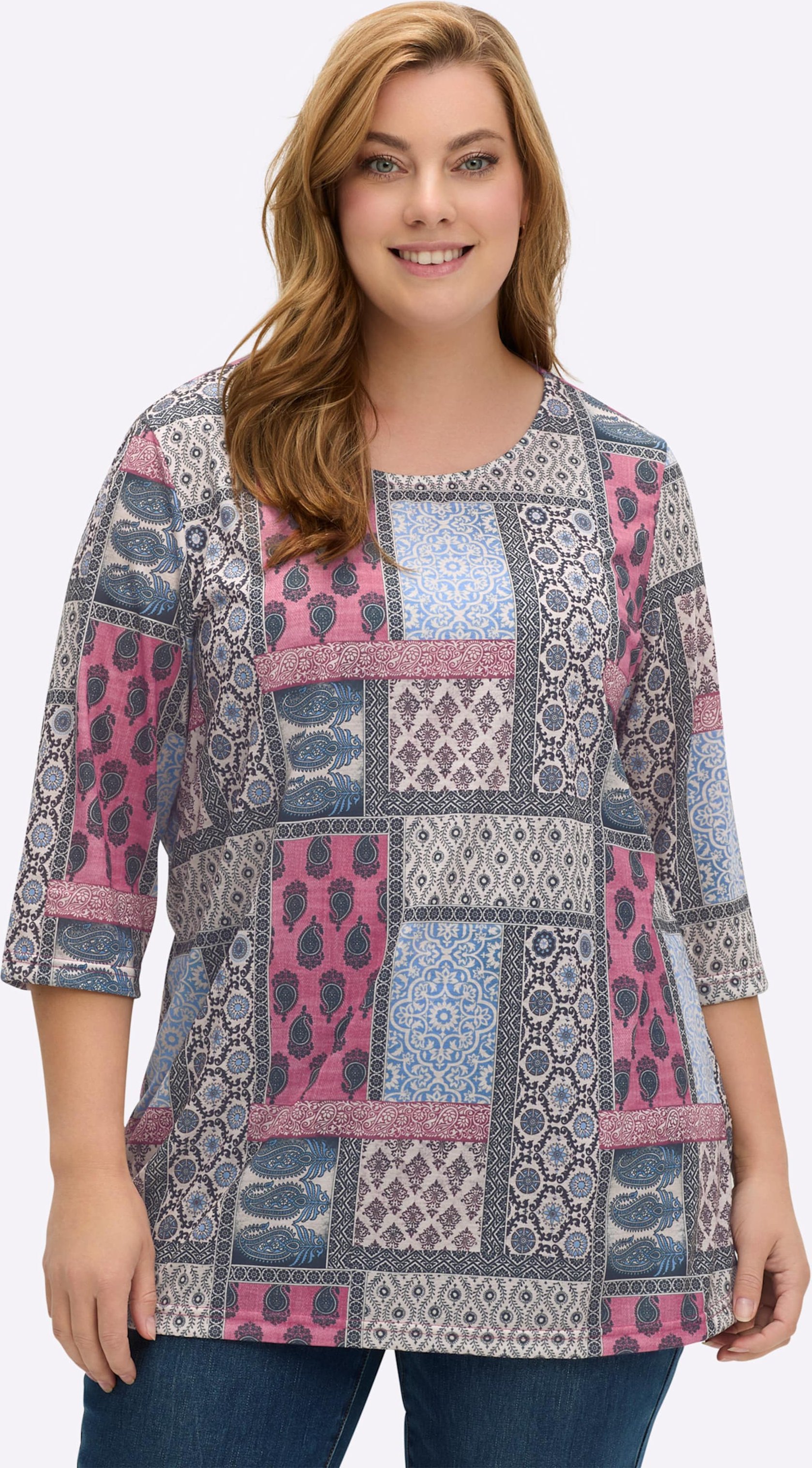 Sheego Print-Shirt im Patchwork-Optik