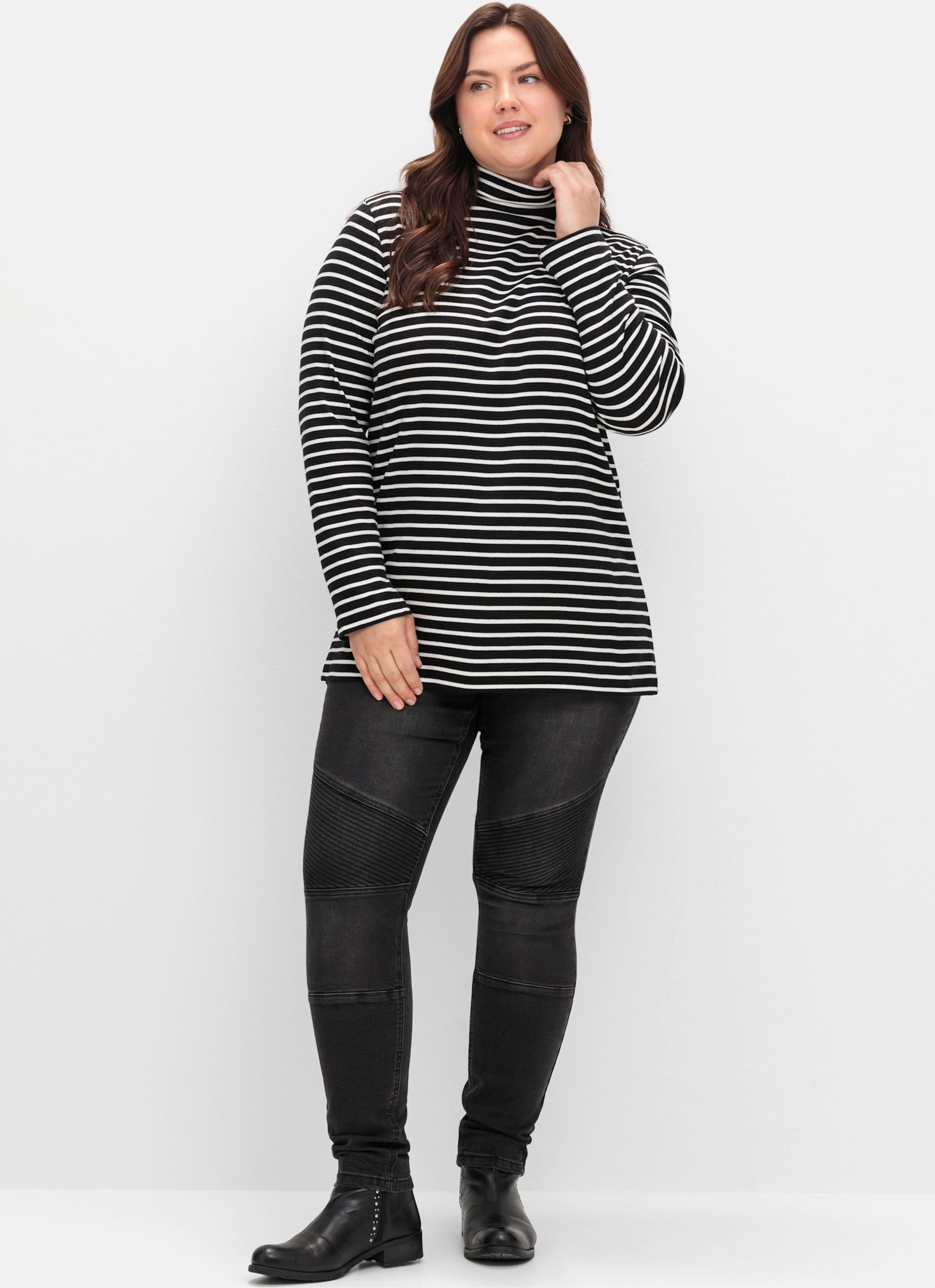 Sheego Rollkragenshirt mit garngefärbten Ringeln