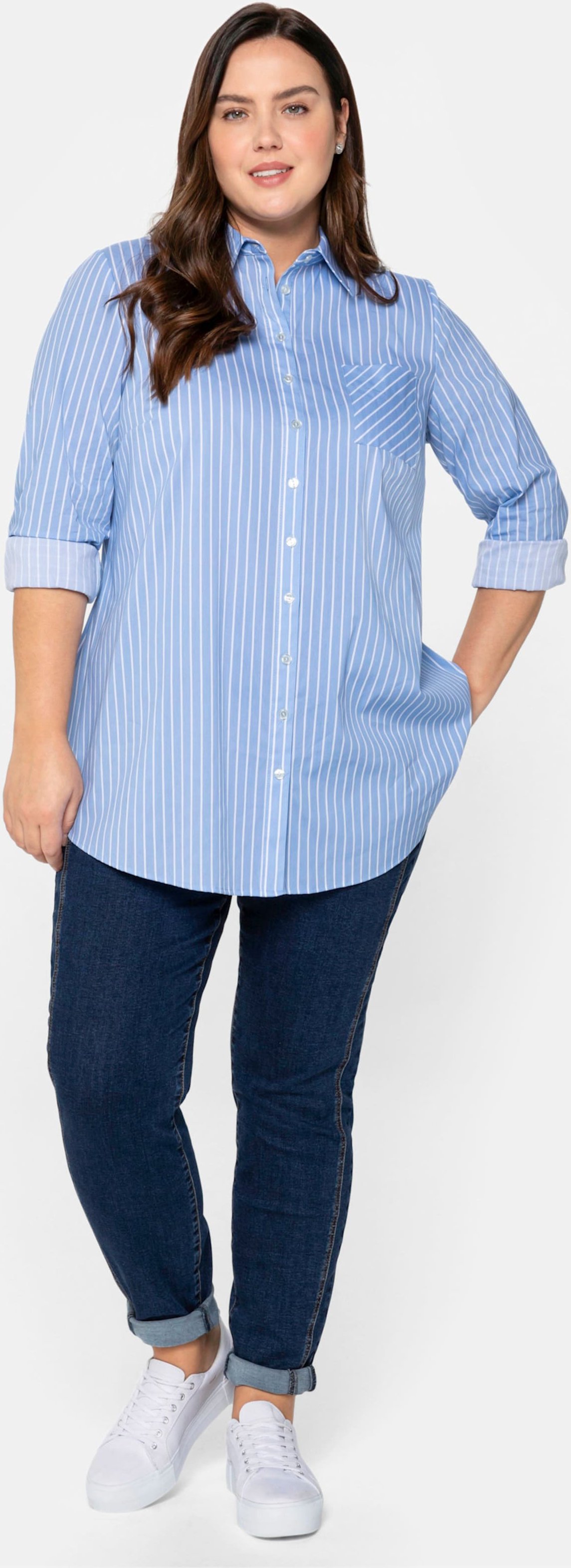 Sheego Gestreifte Bluse in Longform