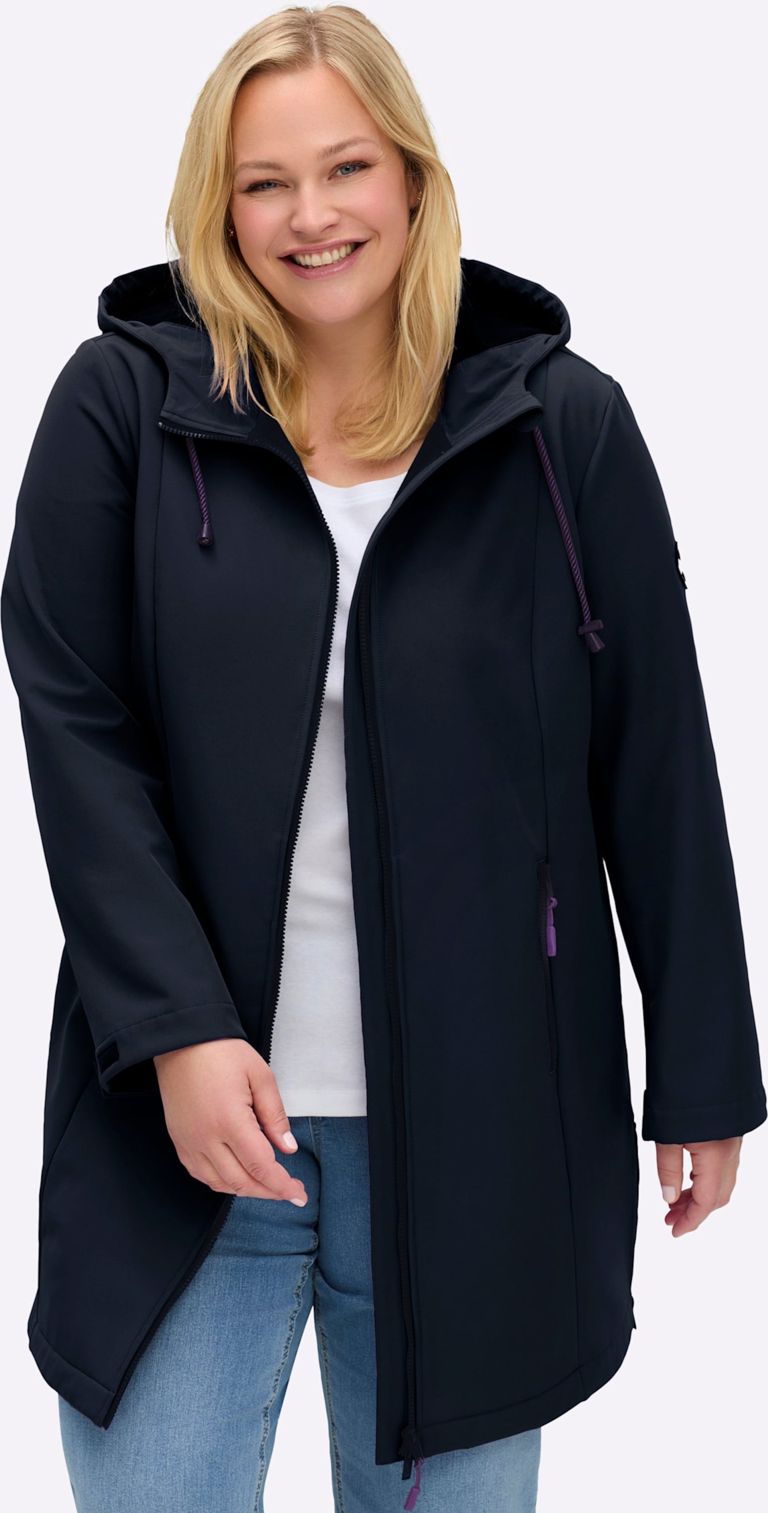 Sheego Softshelljacke mit Kapuze und Tunnelzug