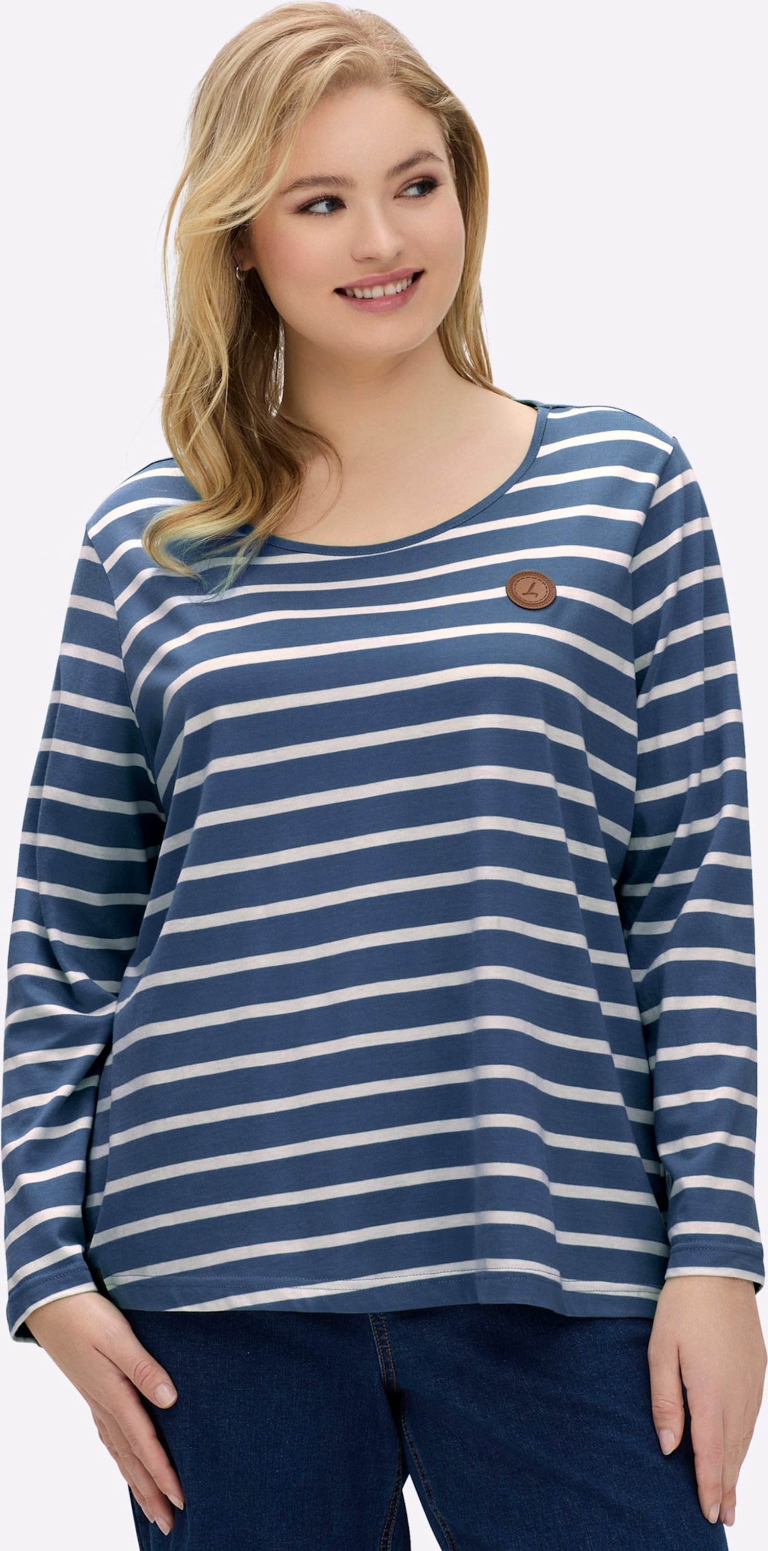 Thumbnail - Sheego Ringelshirt mit Lederimitat-Patches