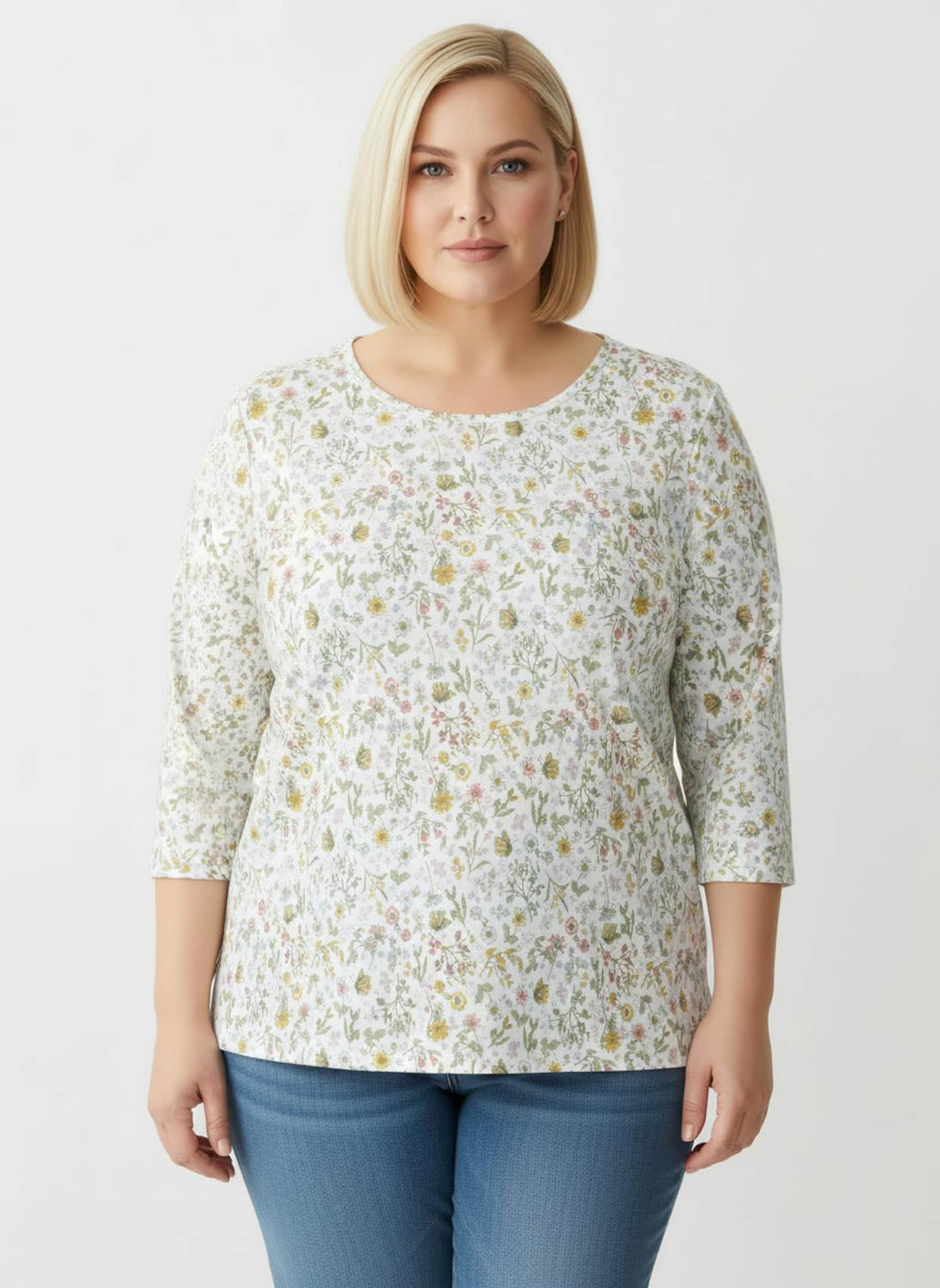 Sheego 3/4-Arm-Shirt mit Wiesenblumen-Dessin