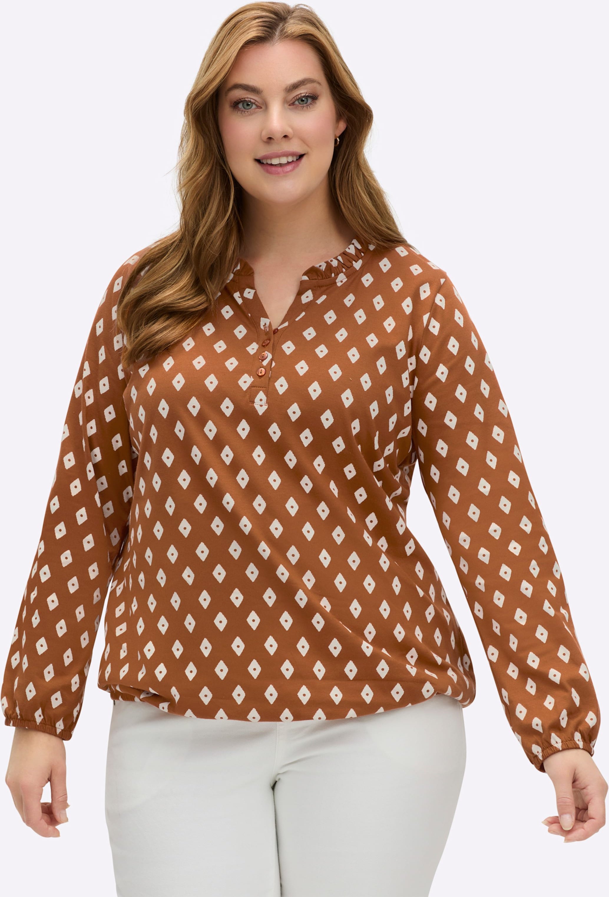 Sheego Langarmshirt mit Rüschen am Ausschnitt