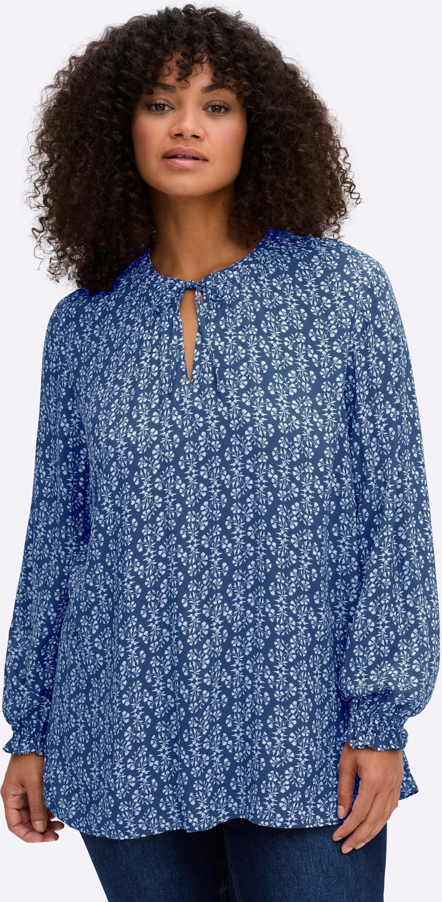 Sheego Tunika mit Blütenprint und Smok-Details