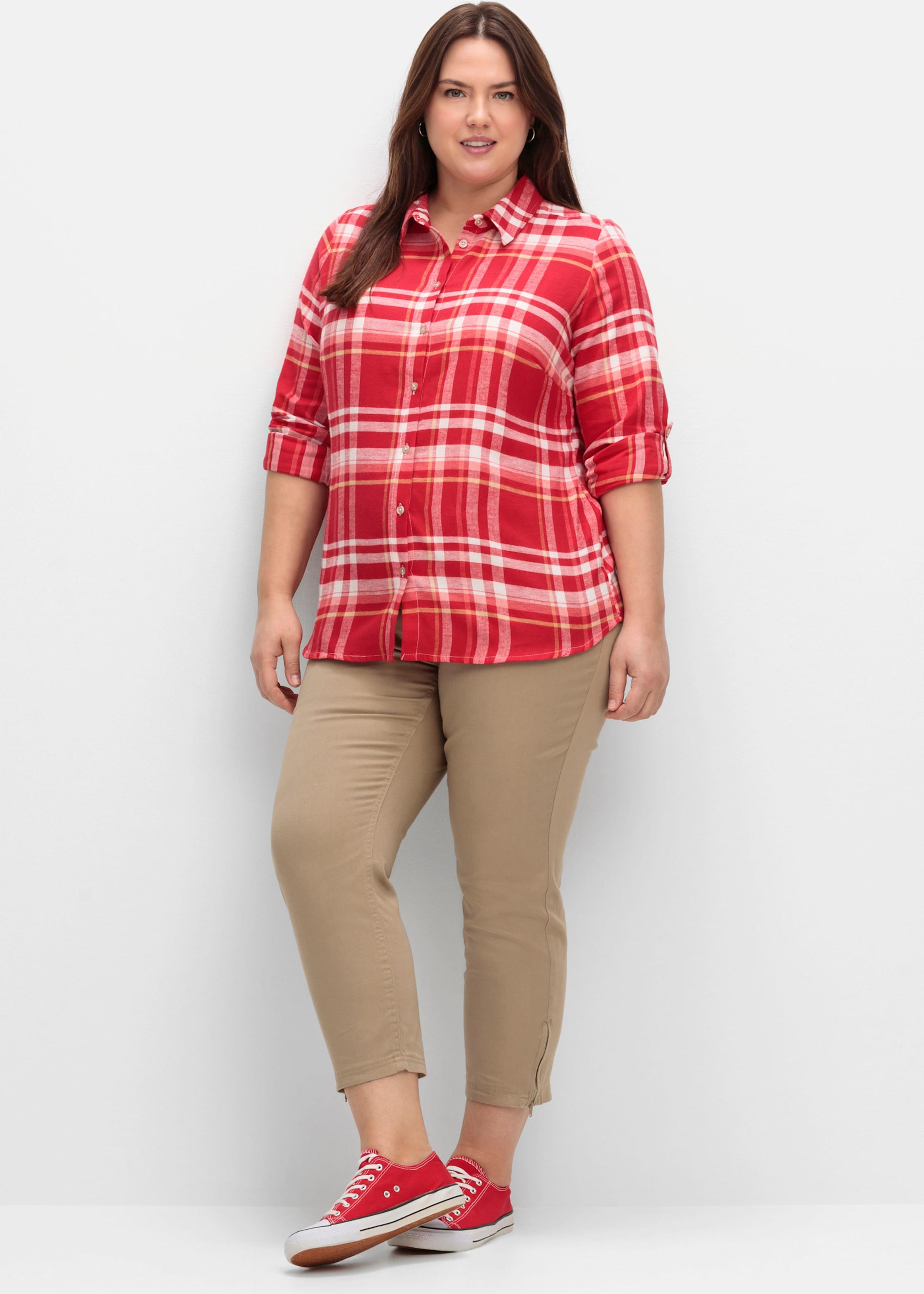 Sheego Flanellbluse mit krempelbaren Ärmeln