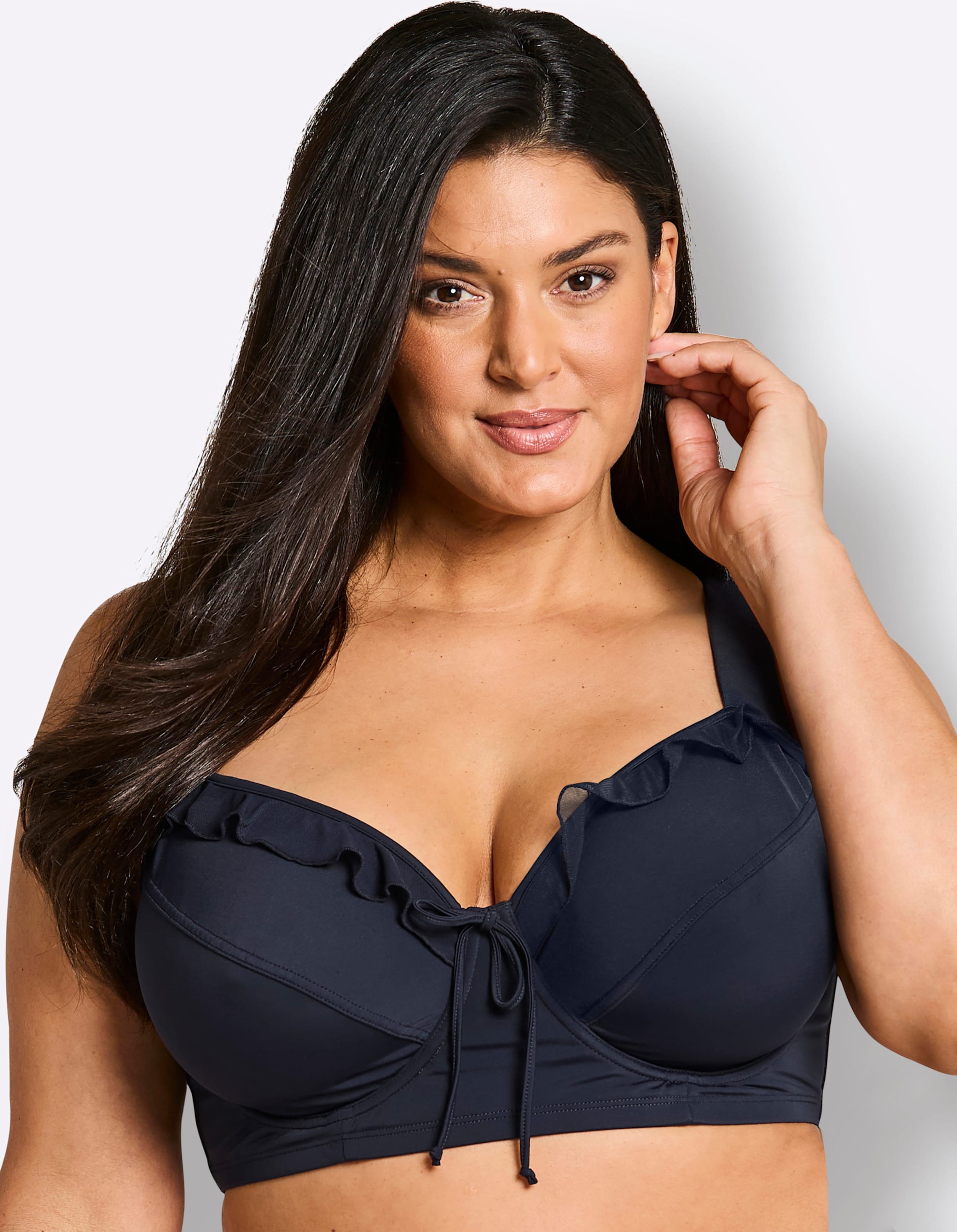 Sheego Bikini-Oberteil mit Mesh-Volants und Zierschleife