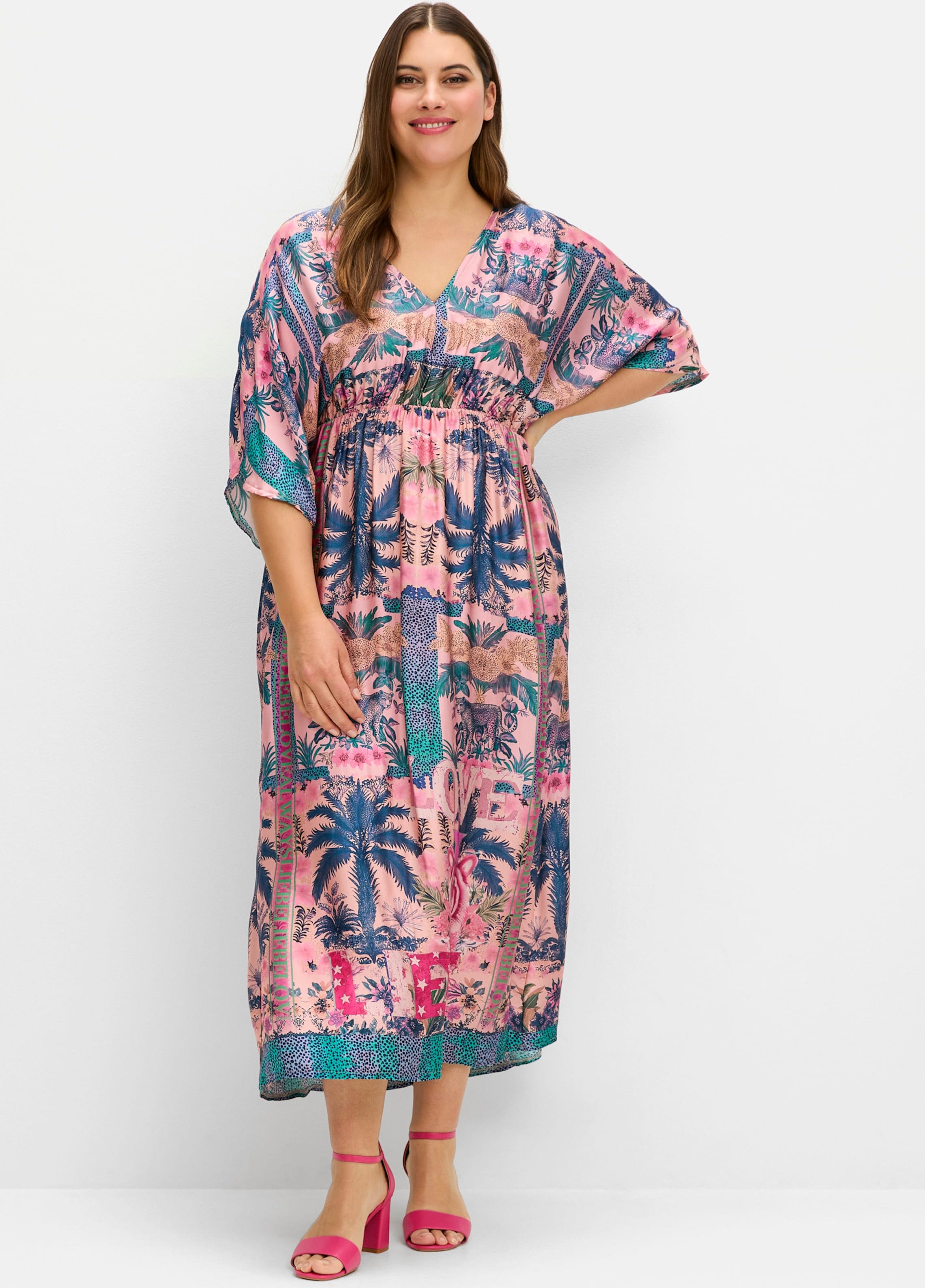 Sheego Maxikleid mit Alloverprint und weiten Halbärmeln