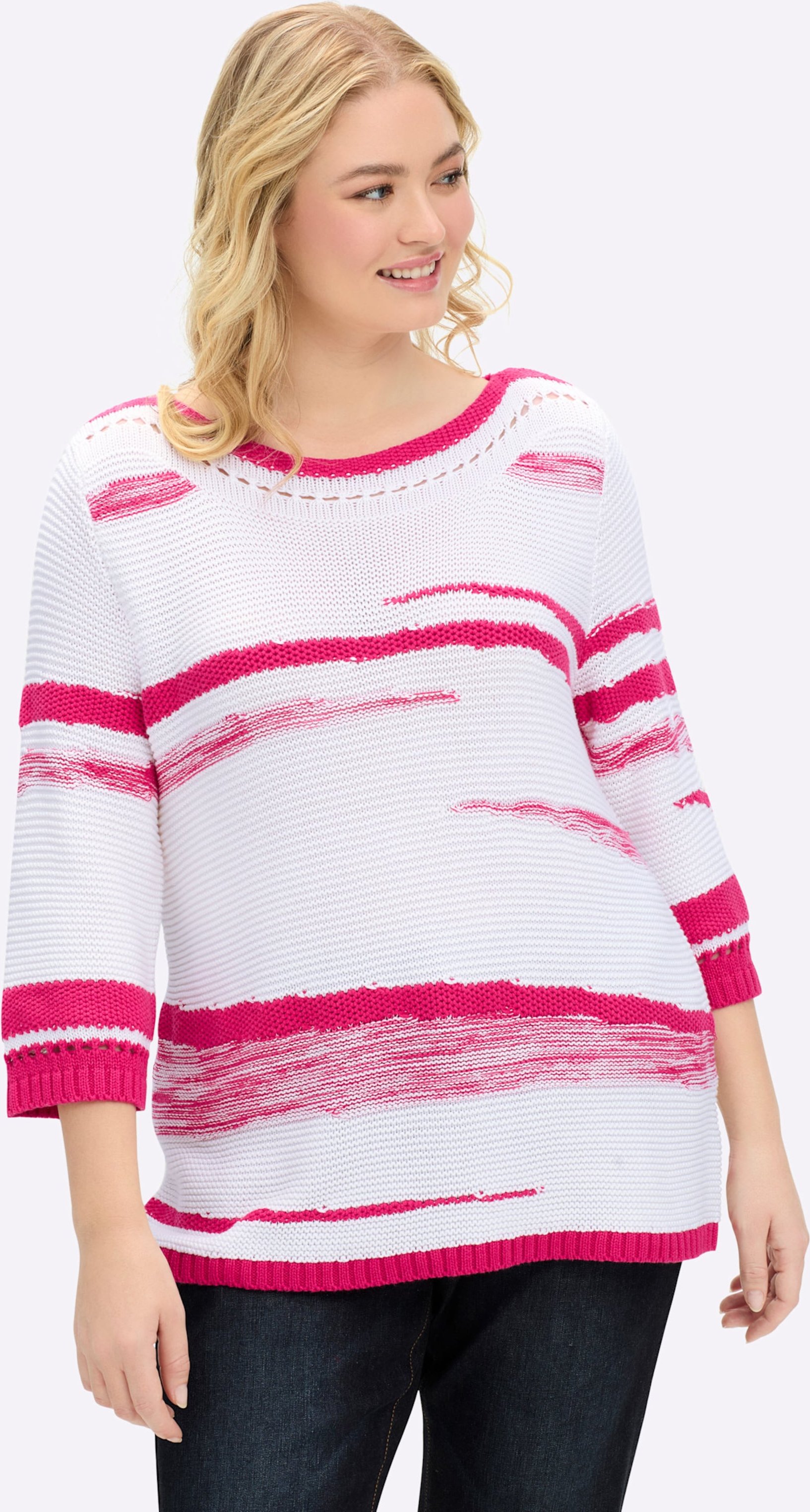 Sheego 3/4 Arm-Pullover mit Lochmuster