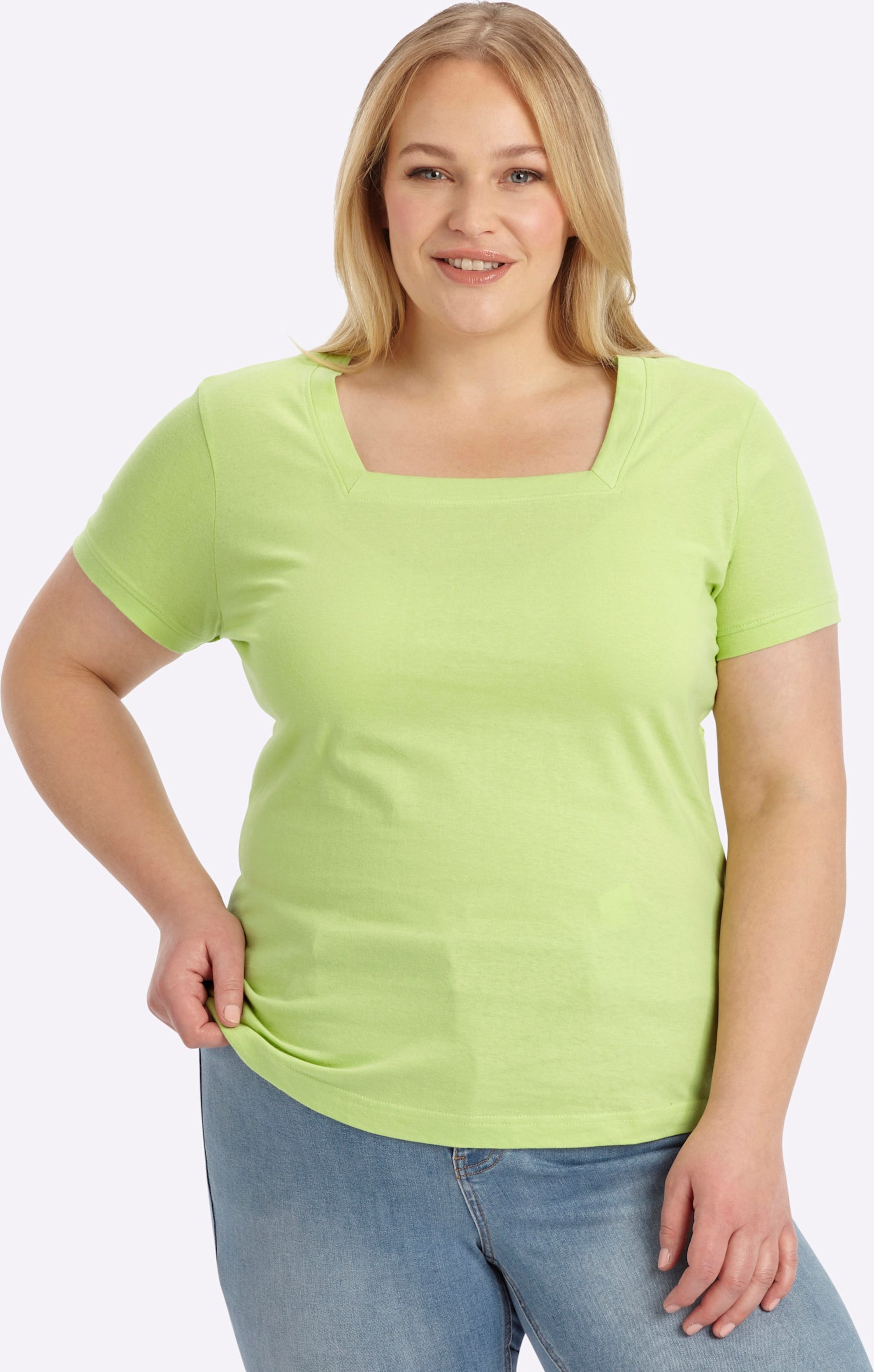 Sheego Kurzarmshirt mit Karree-Ausschnitt