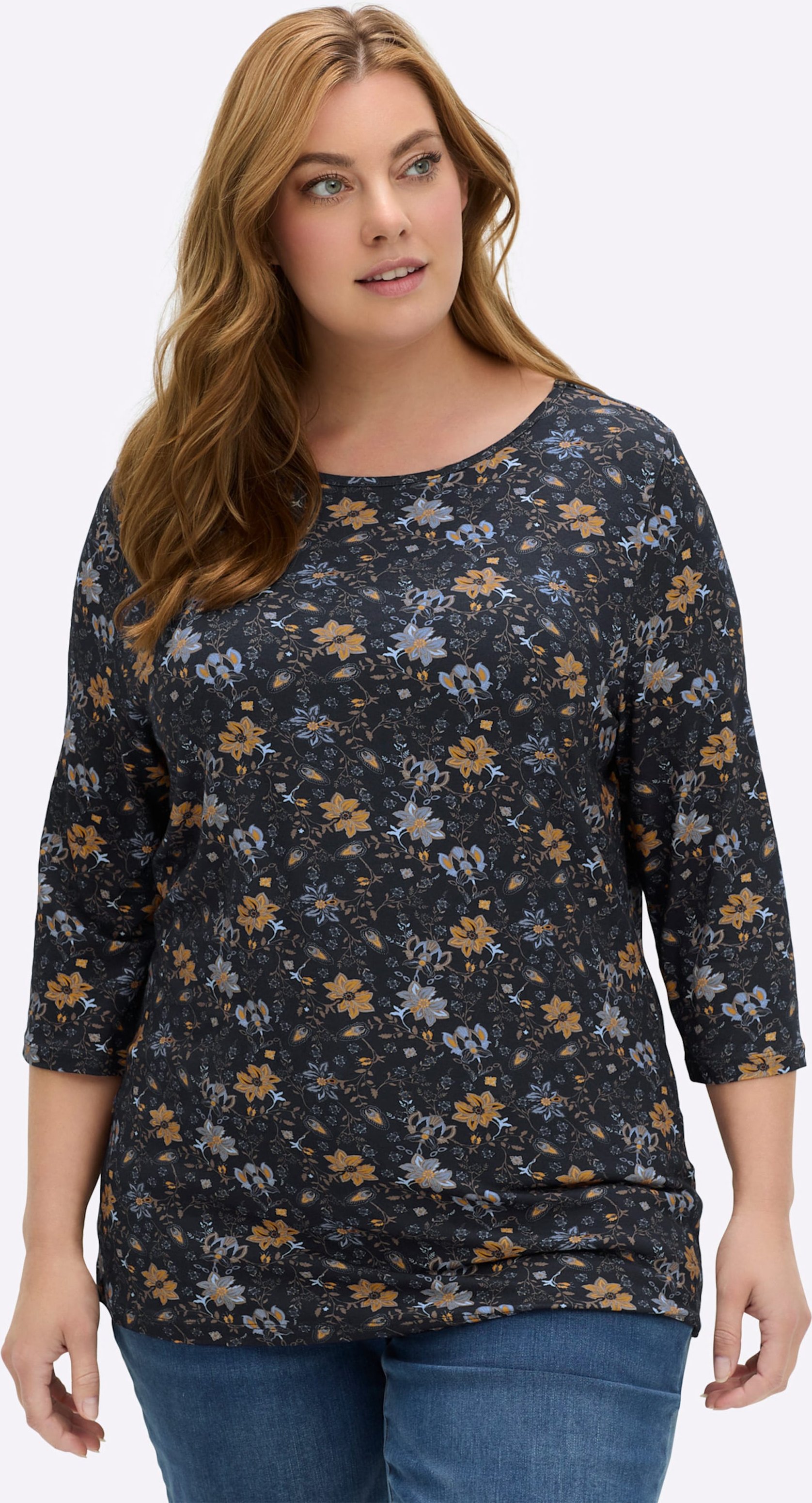 Sheego Print-Shirt mit U-Boot-Ausschnitt