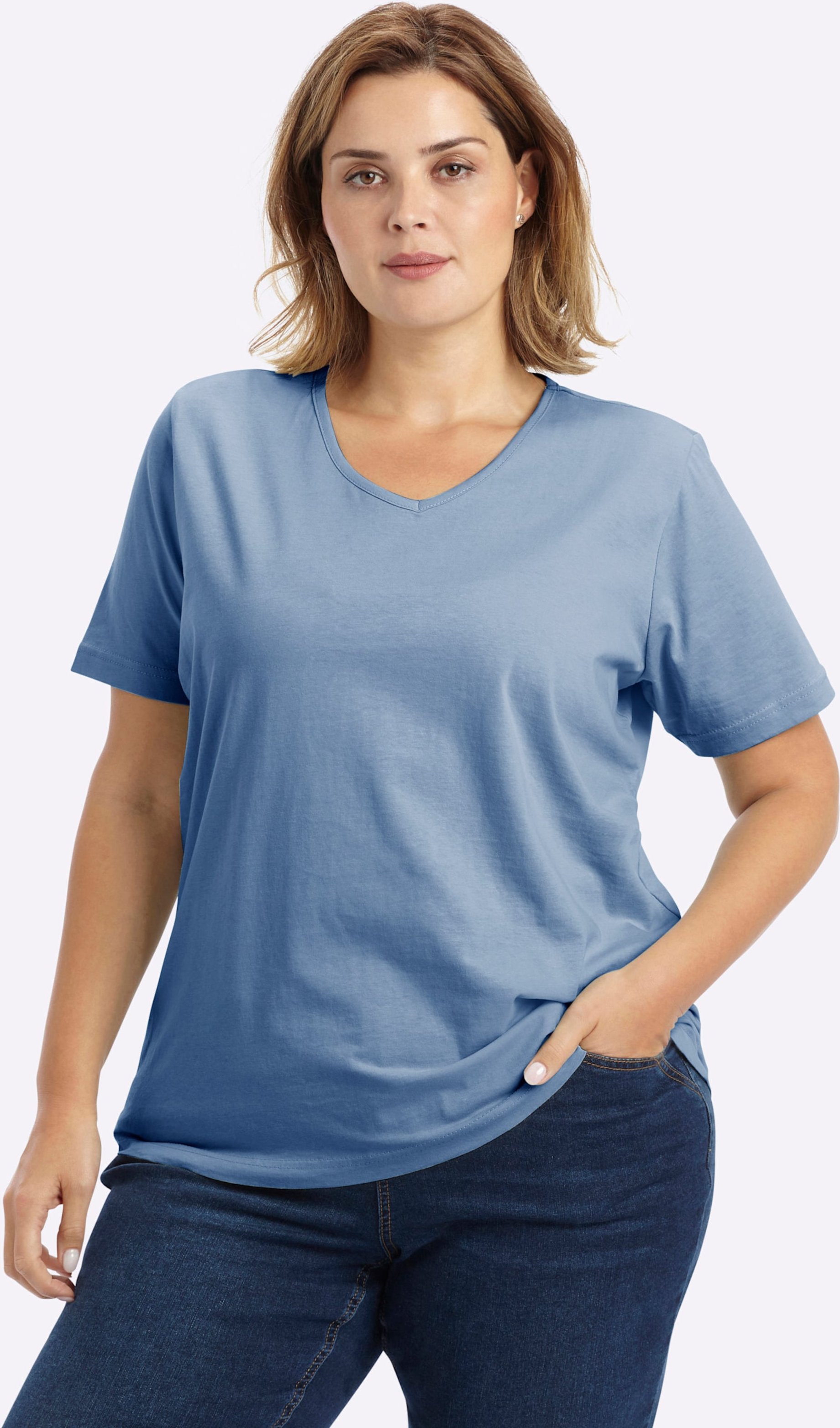 Sheego Kurzarmshirt mit V-Ausschnitt