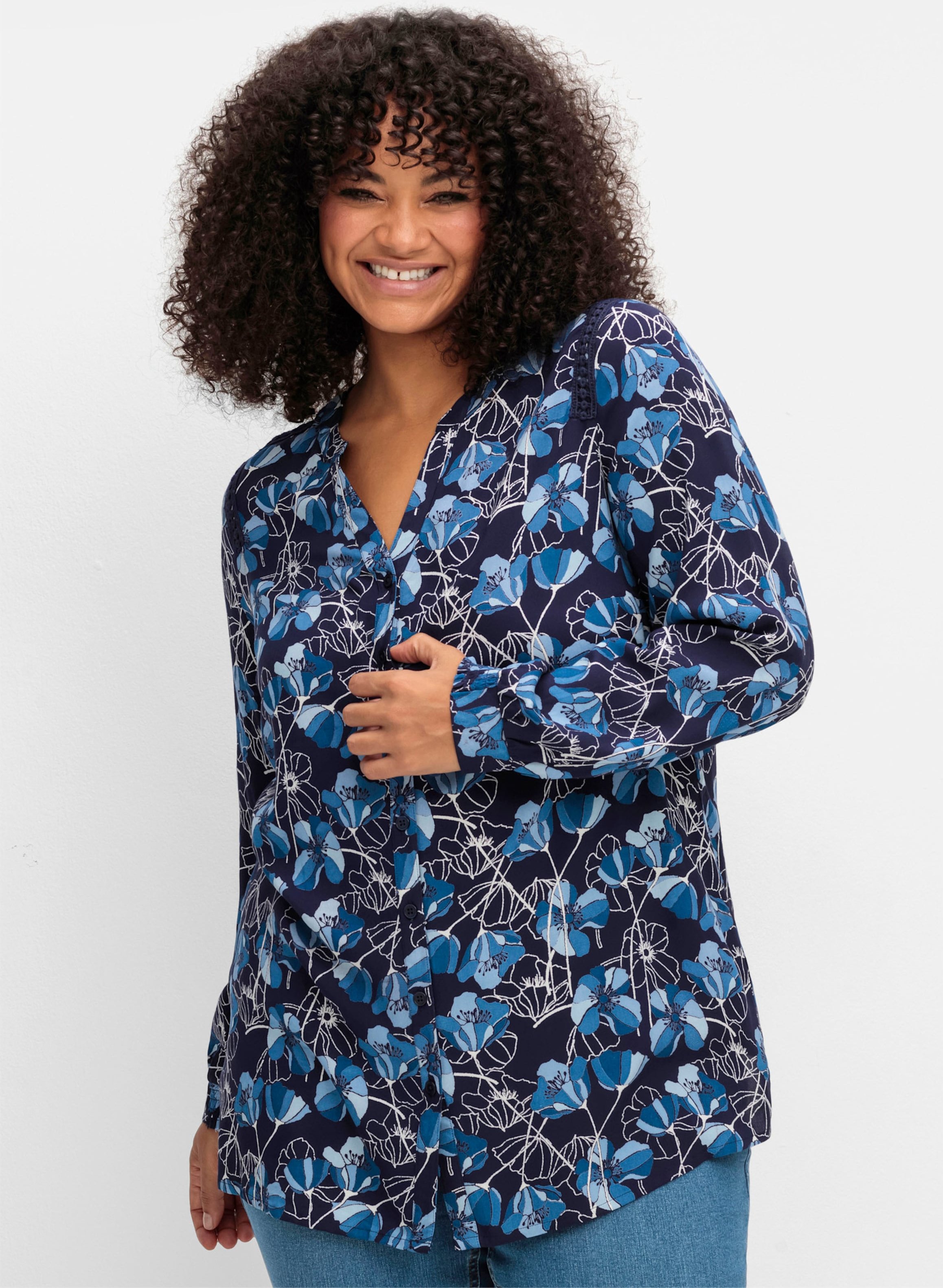 Sheego Druckbluse mit Spitzenborten