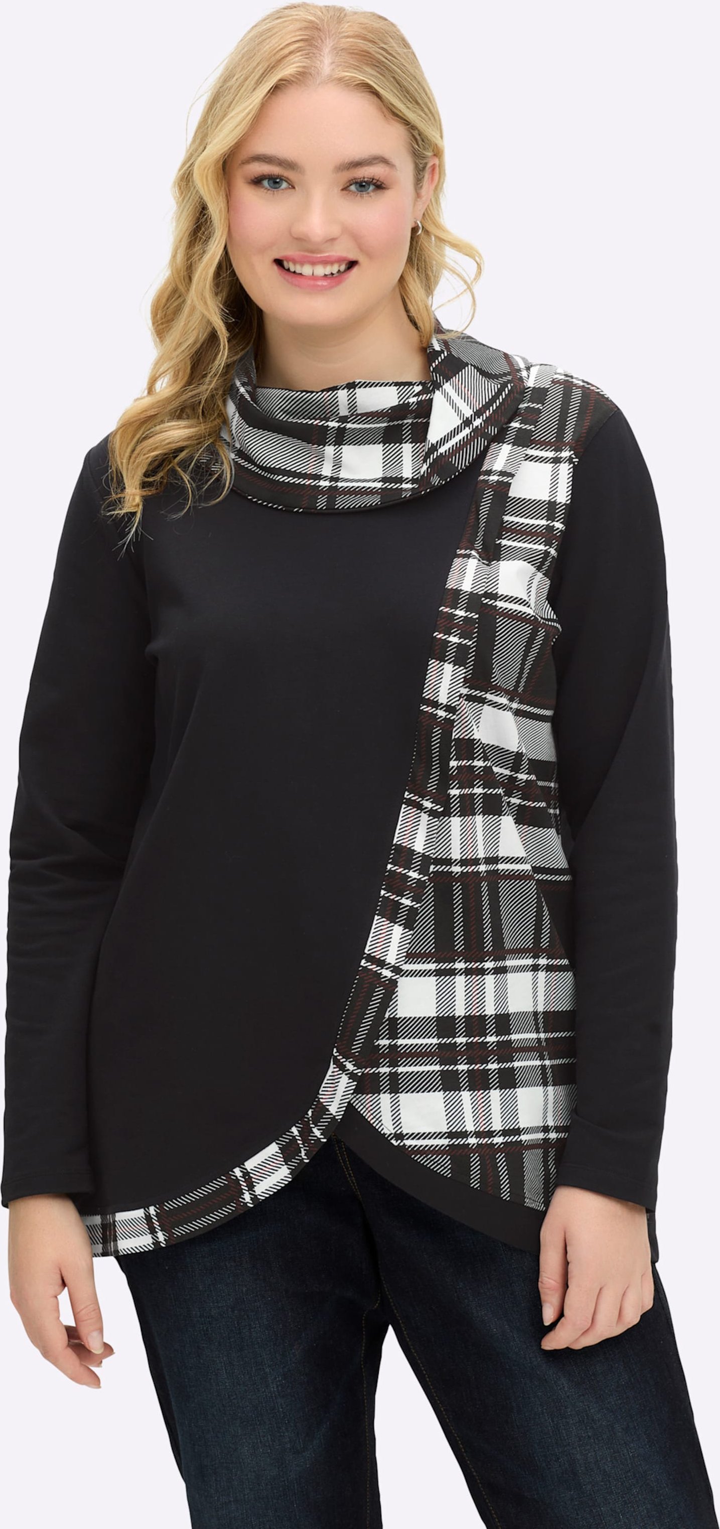 Thumbnail - Sheego Sweatshirt mit Karo-Einsätzen