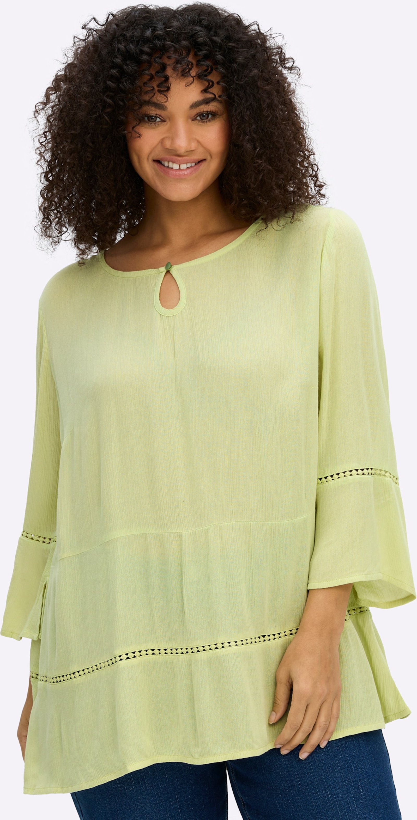 Sheego Tunika mit 3/4-Arm und Lochmusterborte