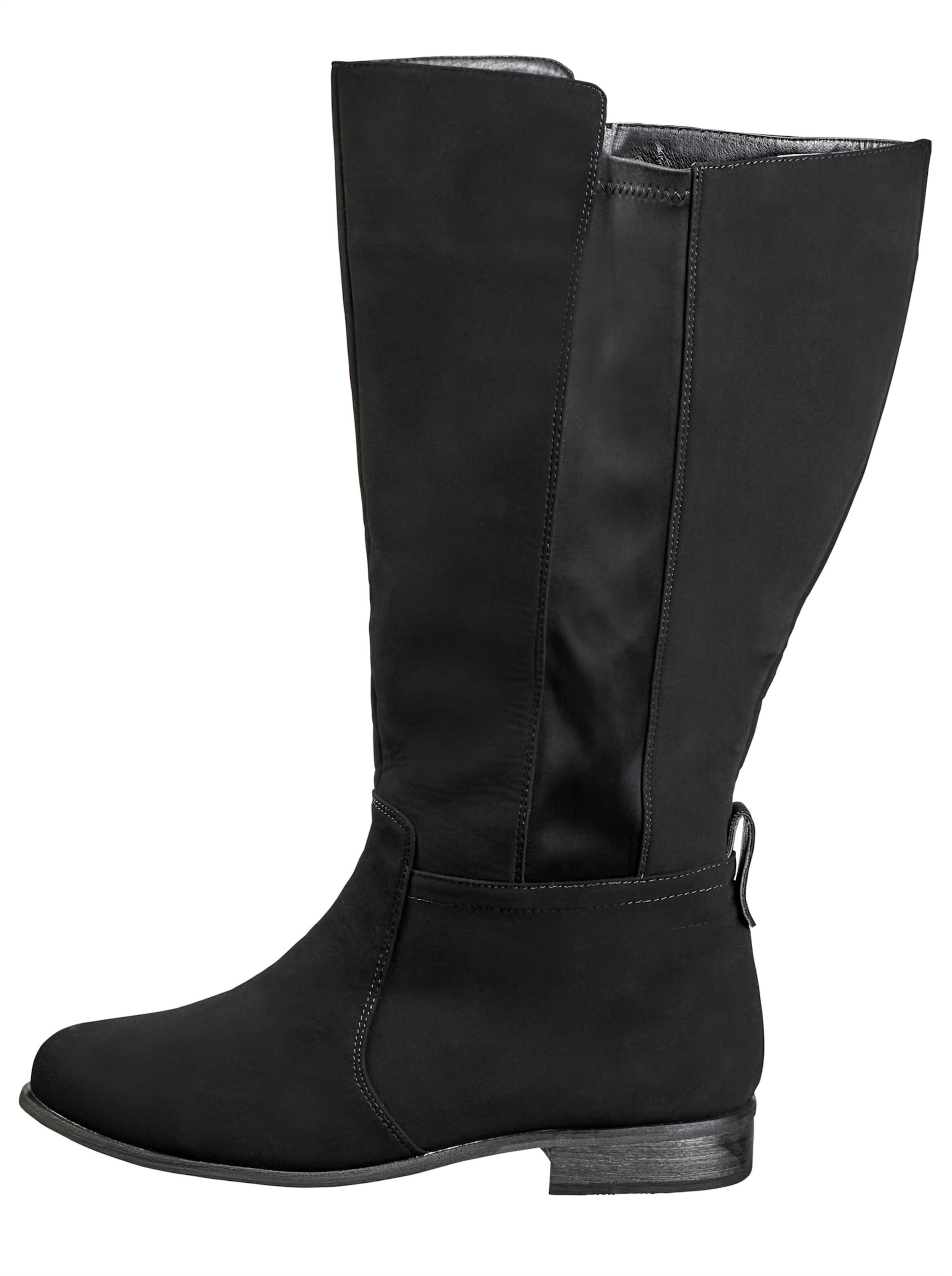 Sheego Weitschaftstiefel mit Stretcheinsatz, Velourslederimitat