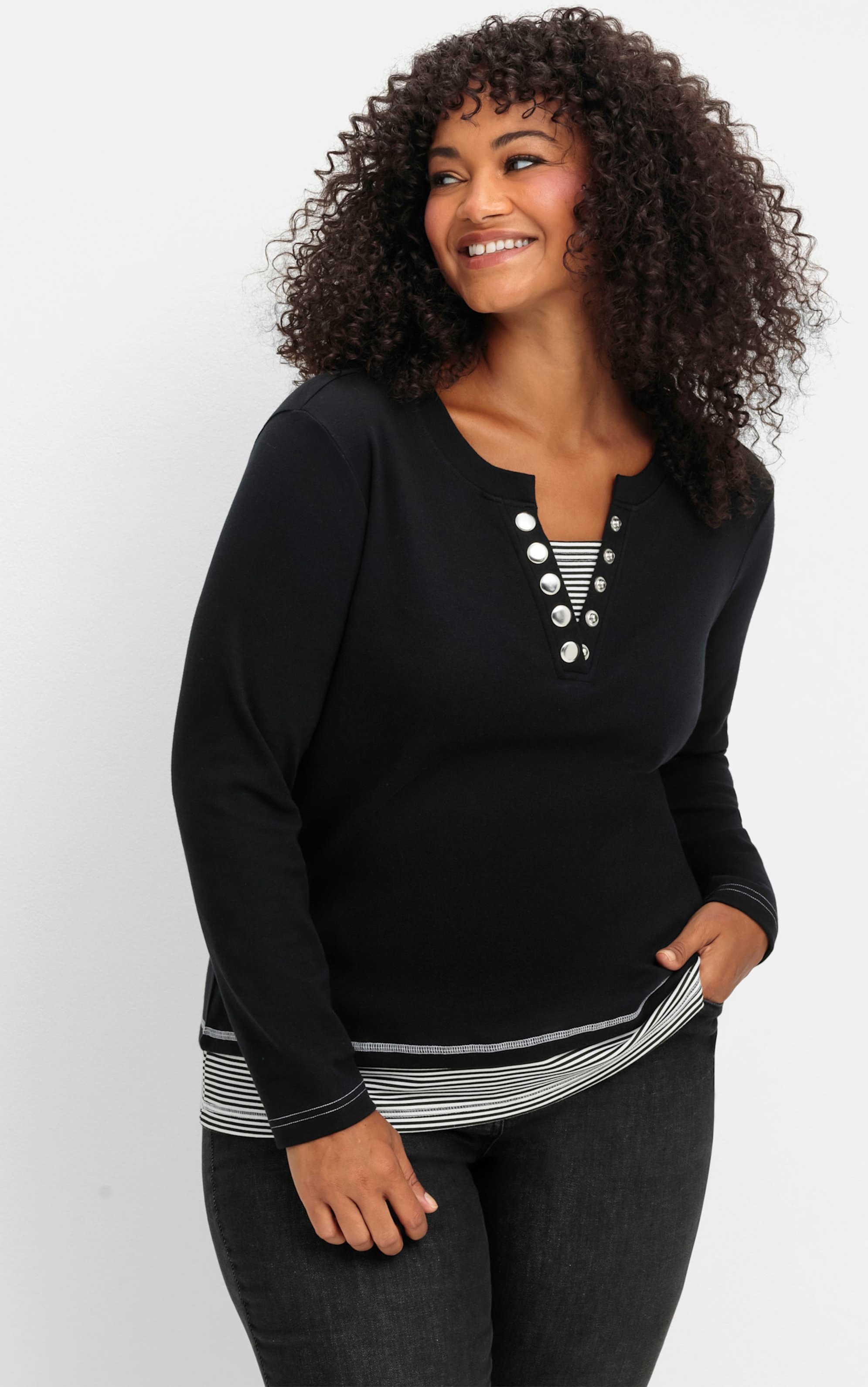 Thumbnail - Sheego Rundhalsshirt mit gestreiften Einsätzen