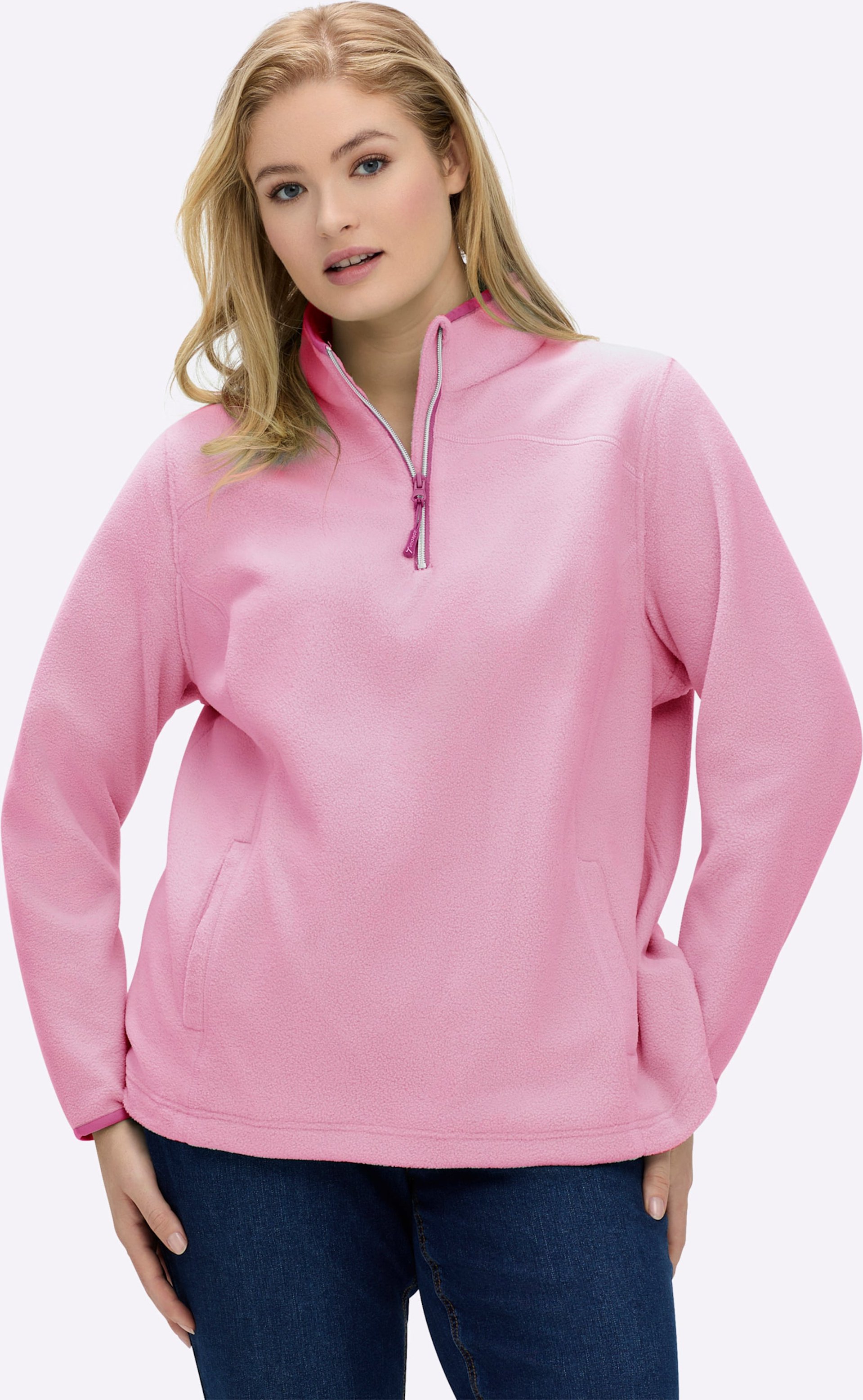 Sheego Fleeceshirt mit Stehkragen und Reißverschluss