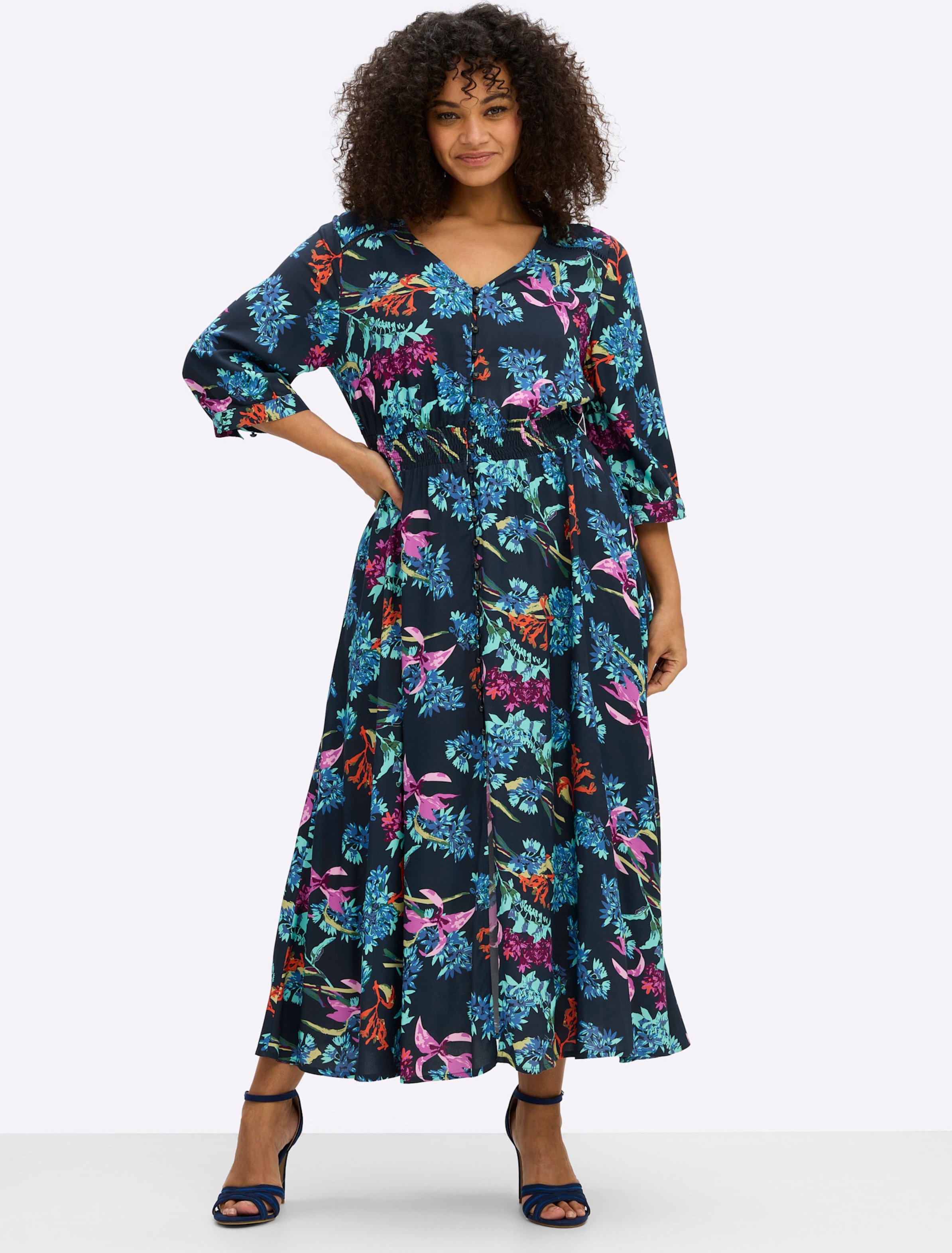 Sheego A-Linien-Kleid mit buntem Blumenprint