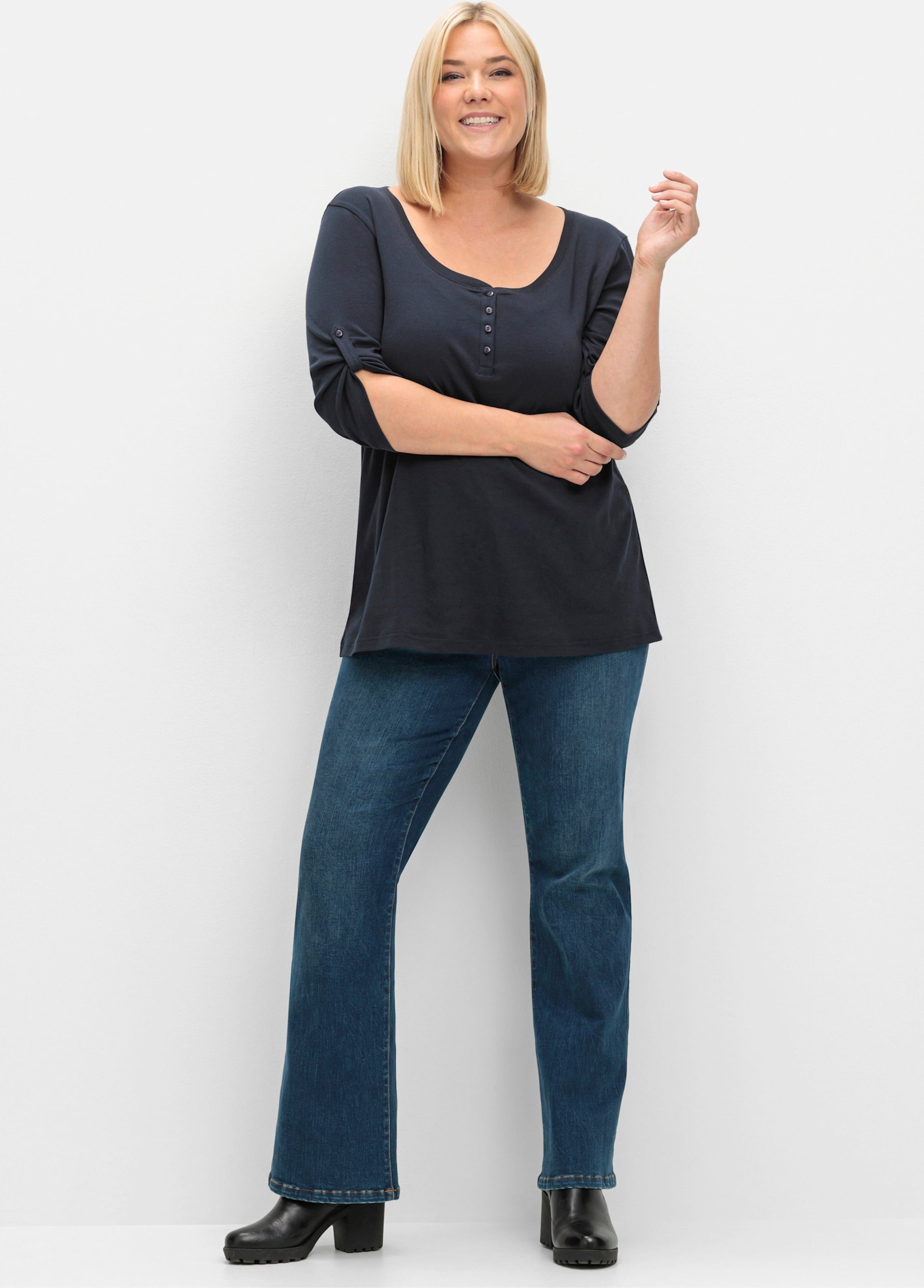 Sheego 3/4-Arm-Shirt mit Henleykragen