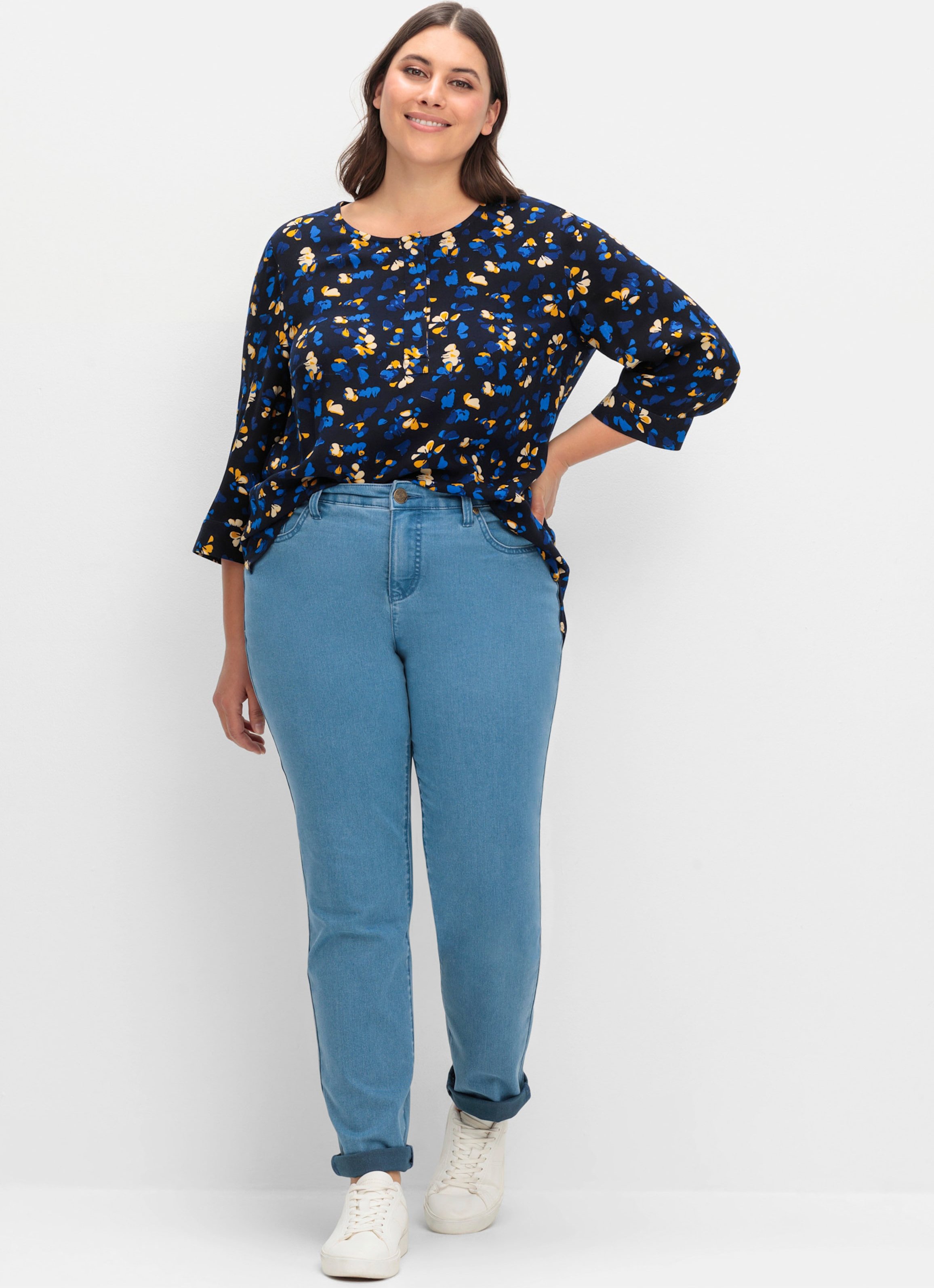 Sheego Tunika mit Blumendruck und Knopfleiste