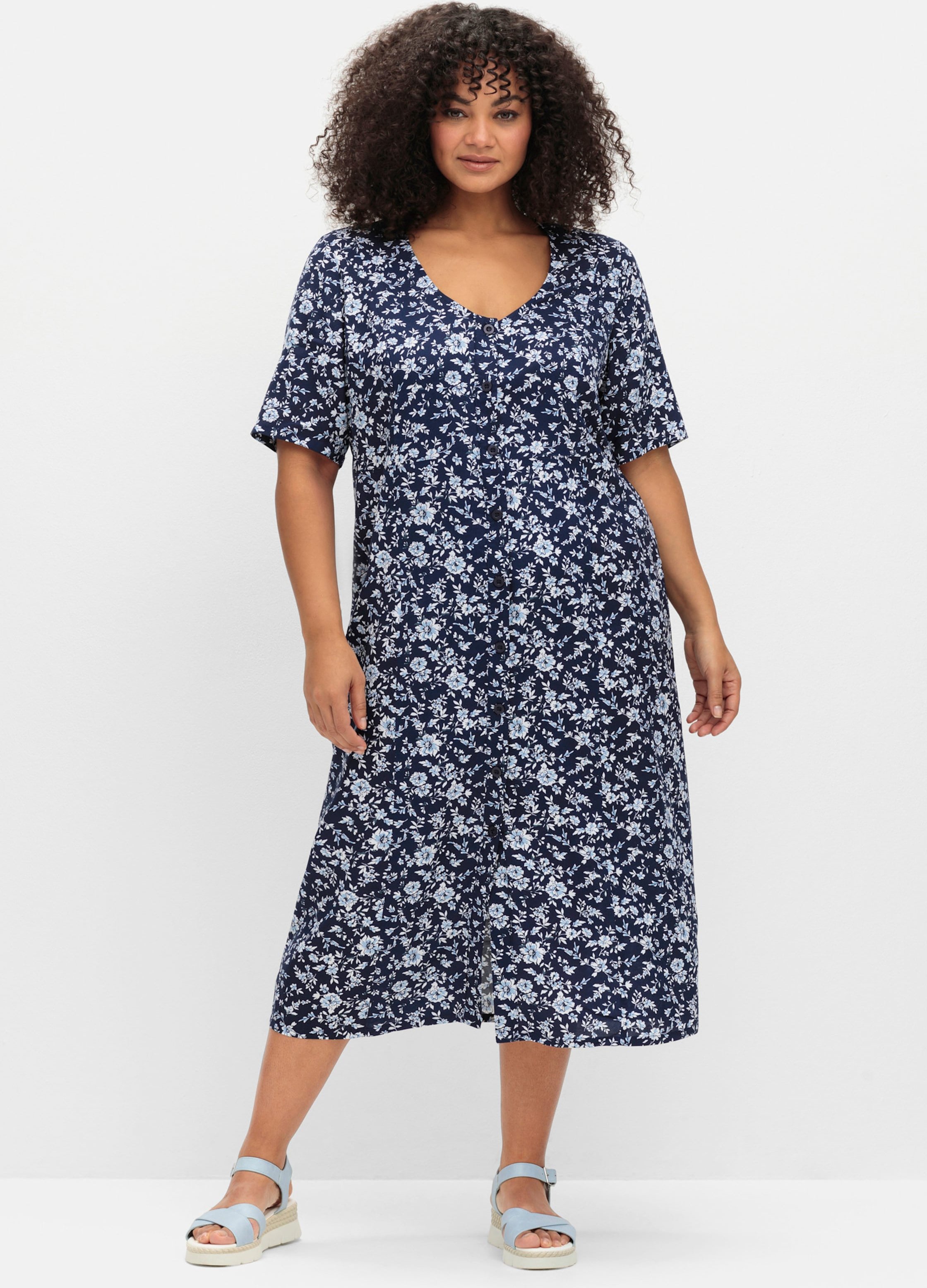 Sheego Druckkleid mit durchgehender Knopfleiste