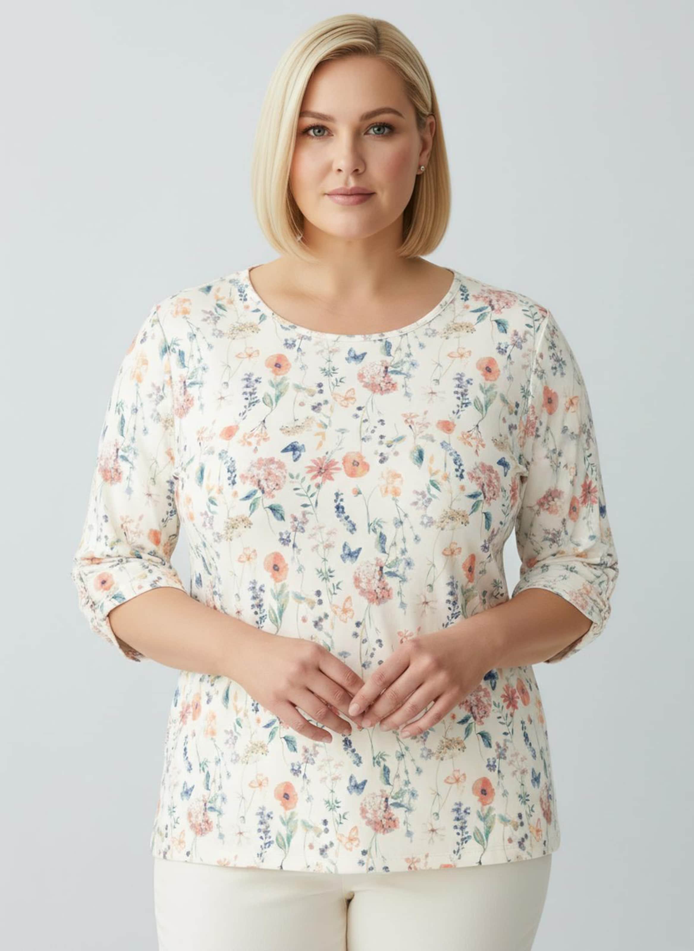 Sheego Print-Shirt mit Raffung an den Ärmeln