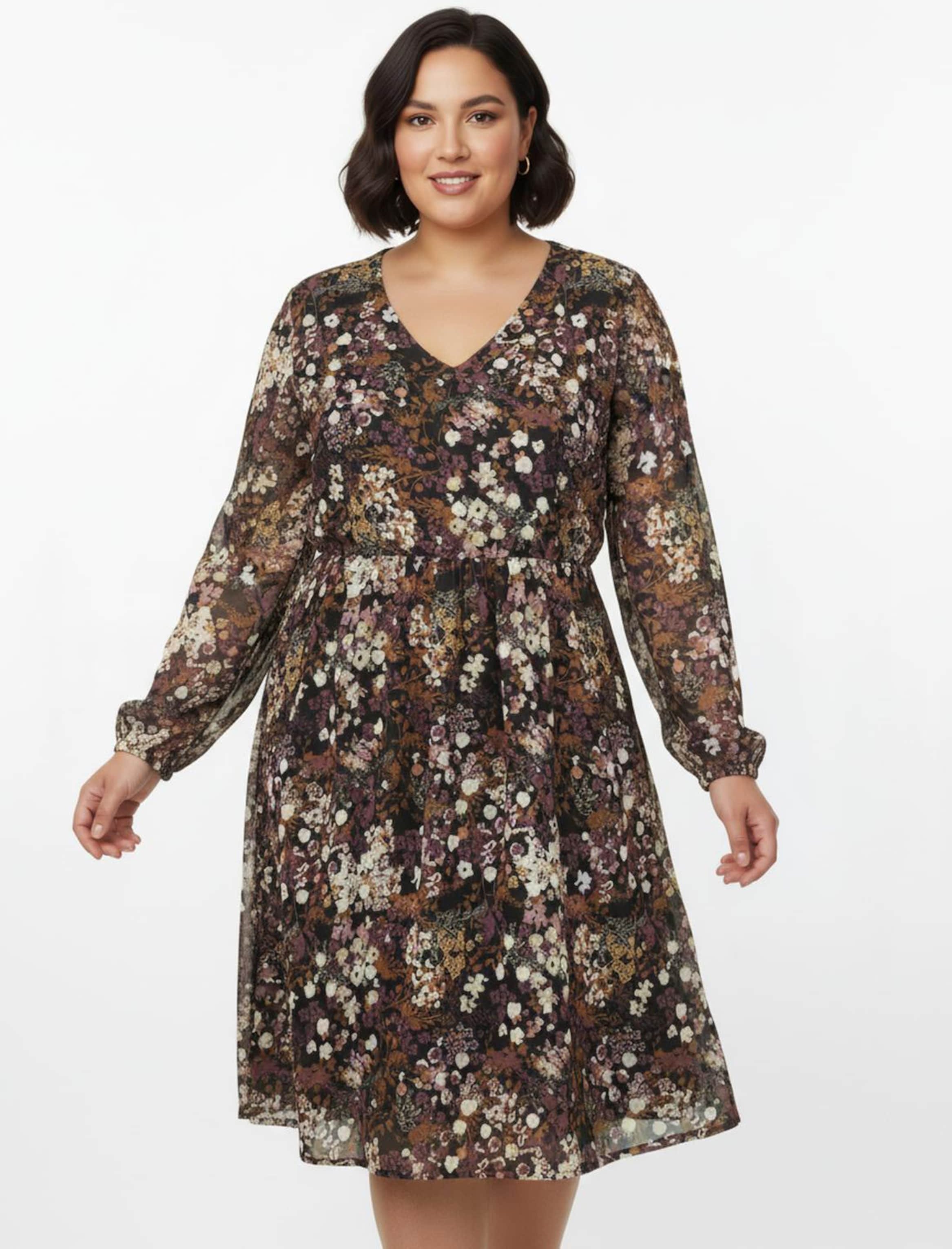 Sheego Druckkleid mit Smokabschluss an den Ärmeln