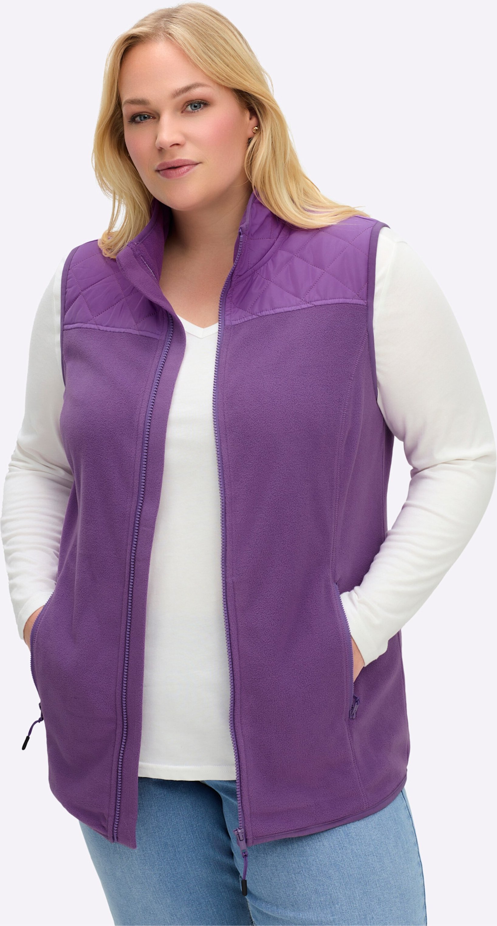 Sheego Fleeceweste mit Stehkragen, im Materialmix