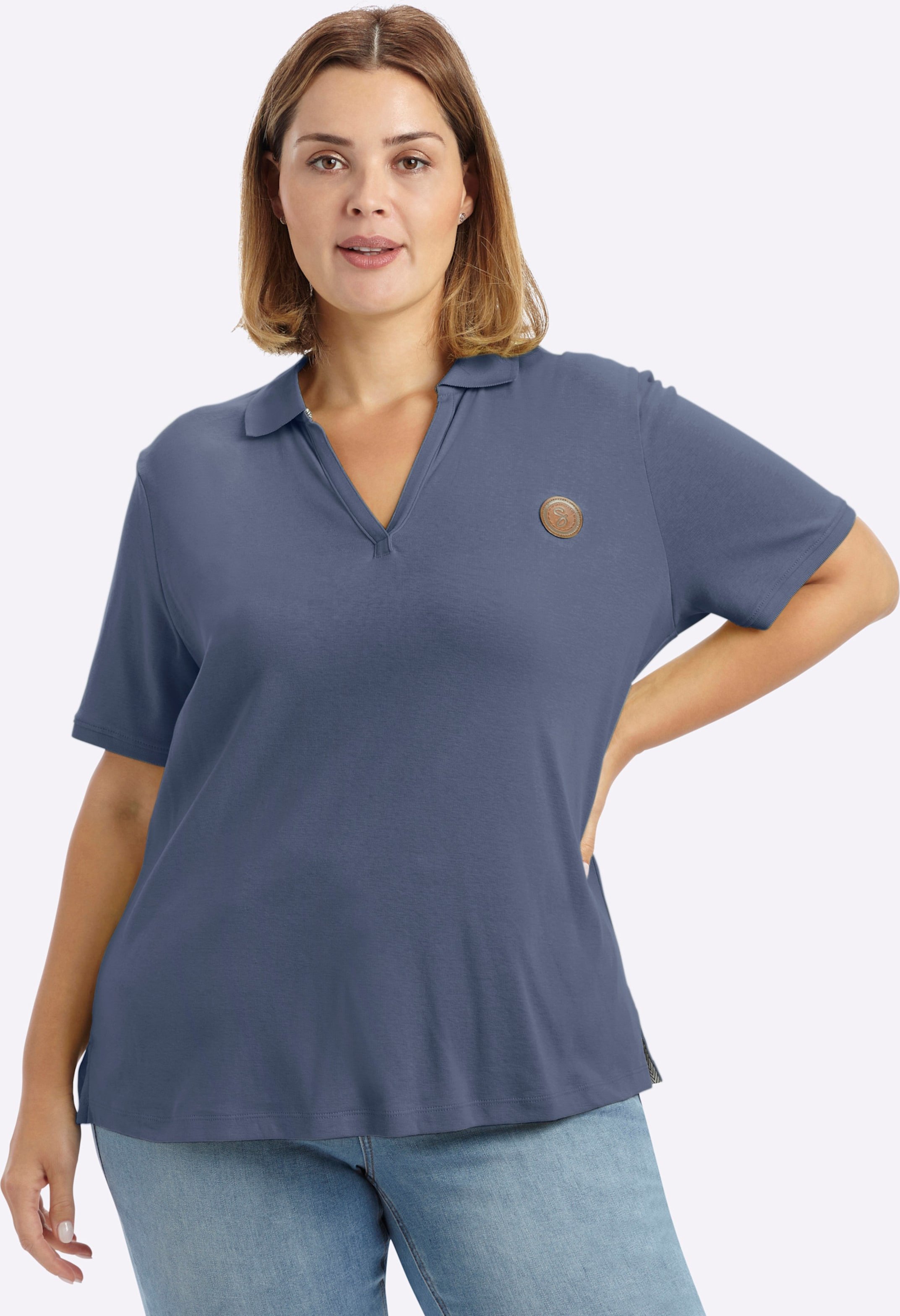 Sheego Poloshirt mit V-Ausschnitt