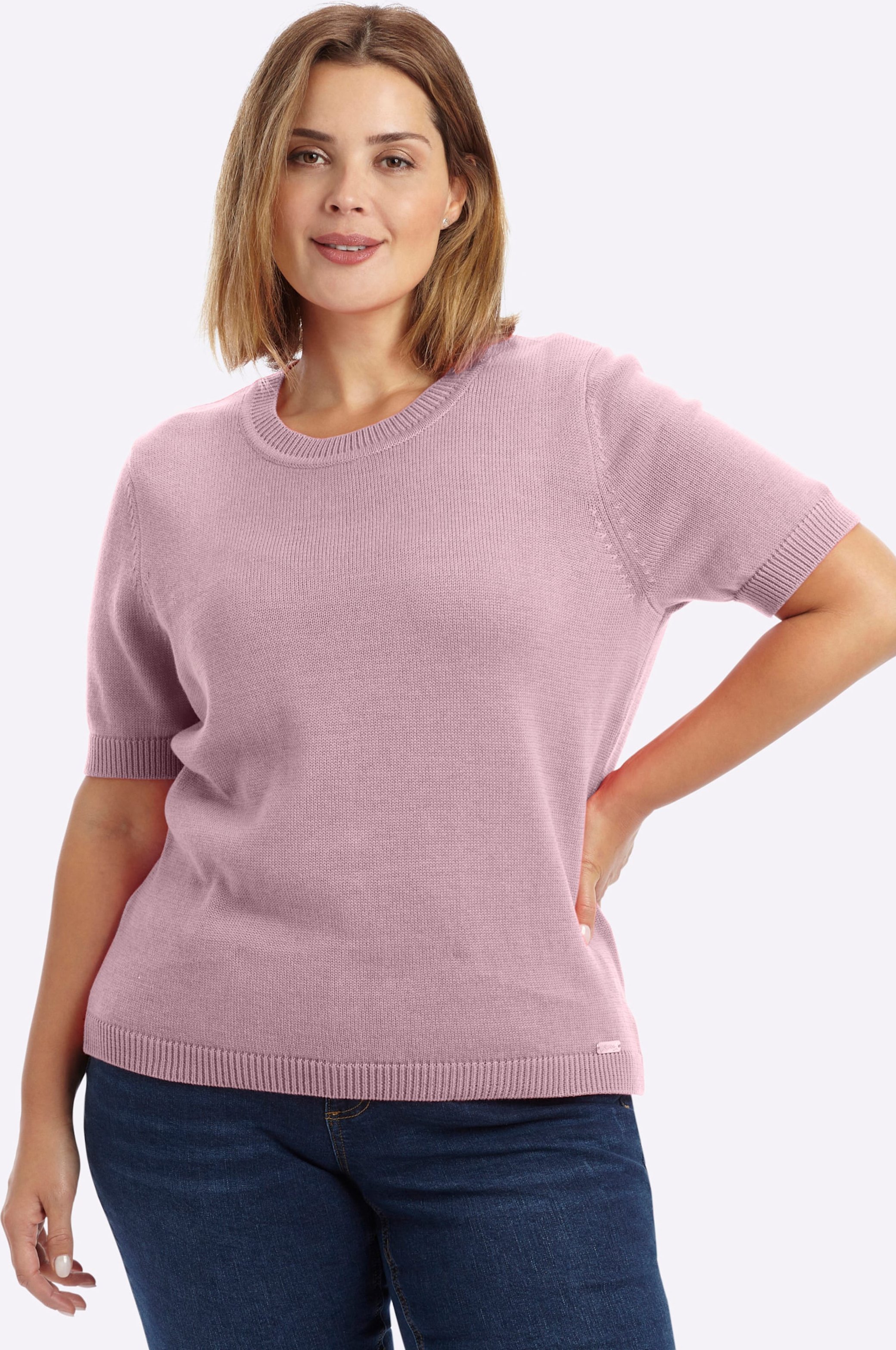 Sheego Kurzarmpullover mit Rippabschlüssen