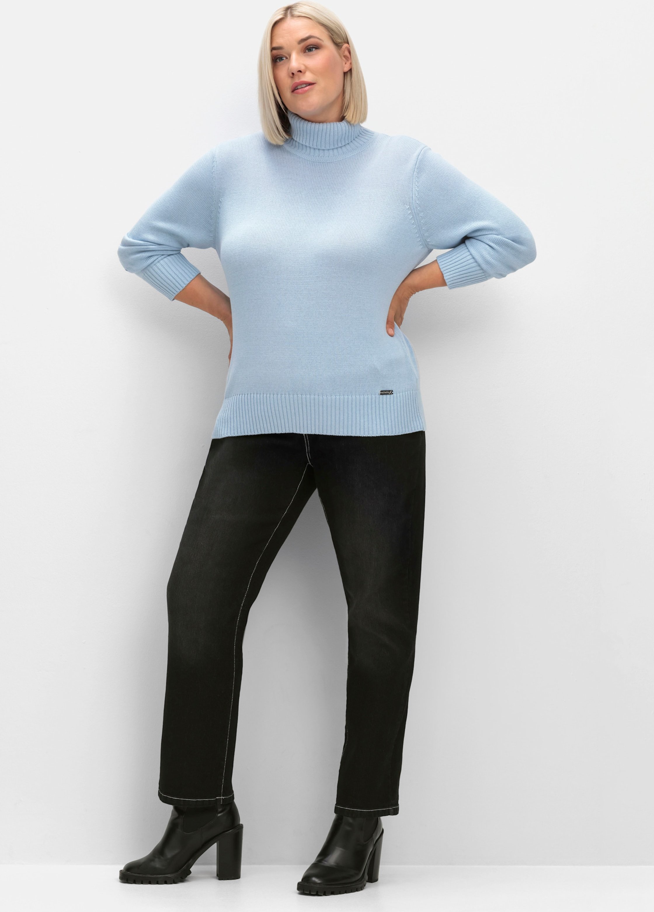 Sheego Rollkragenpullover im Baumwoll-Mix