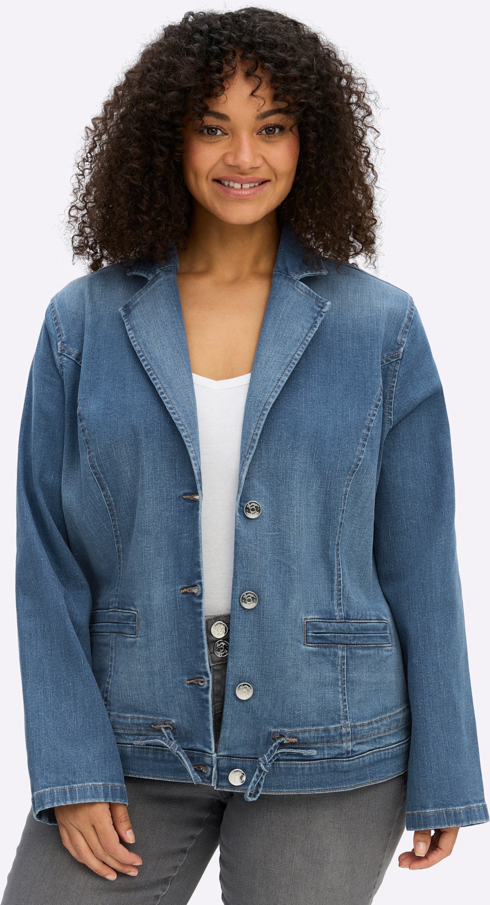 Sheego Jeansblazer mit Kordelzug am Saum