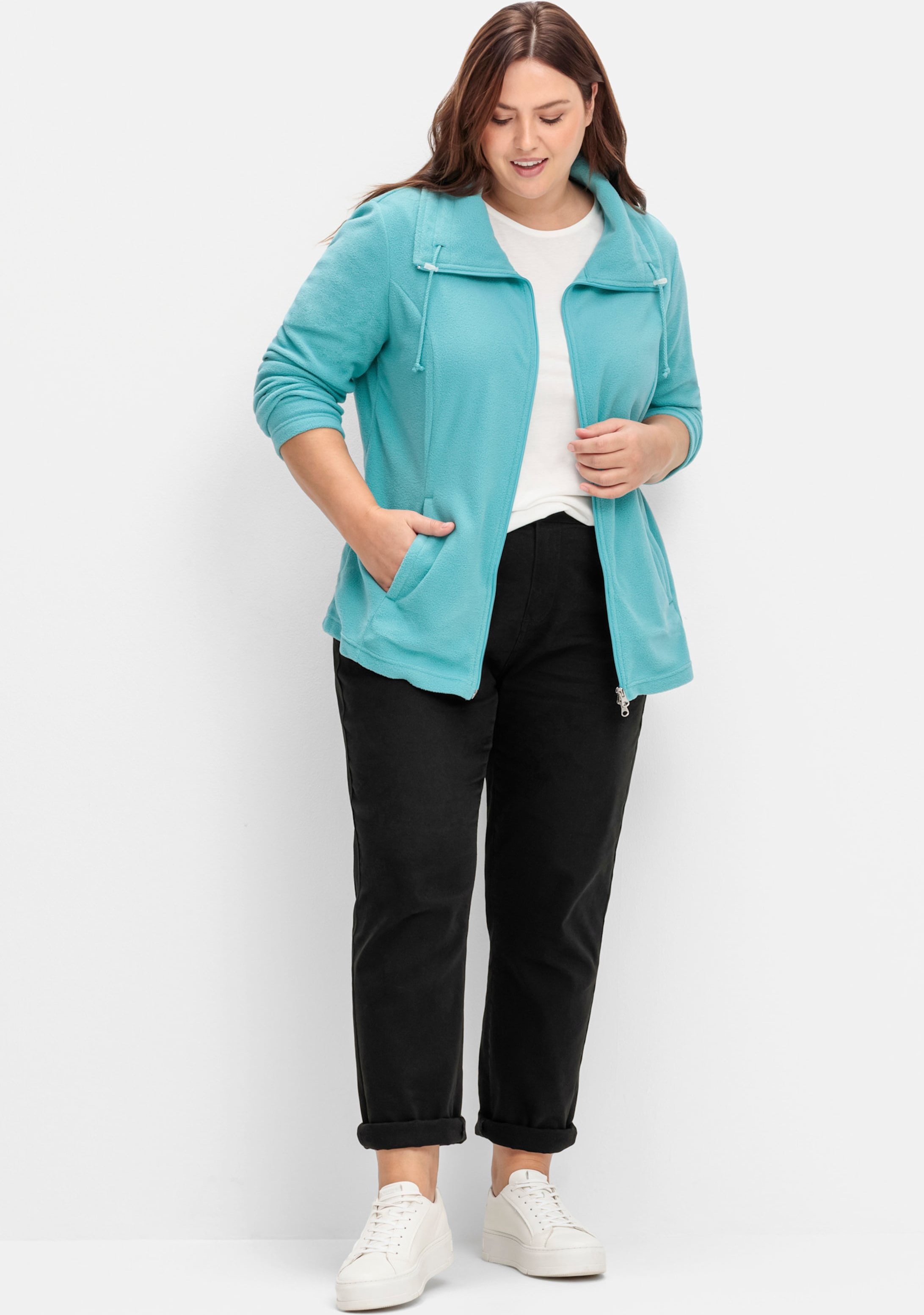 Sheego Fleecejacke mit 2-Wege-Reißverschluss