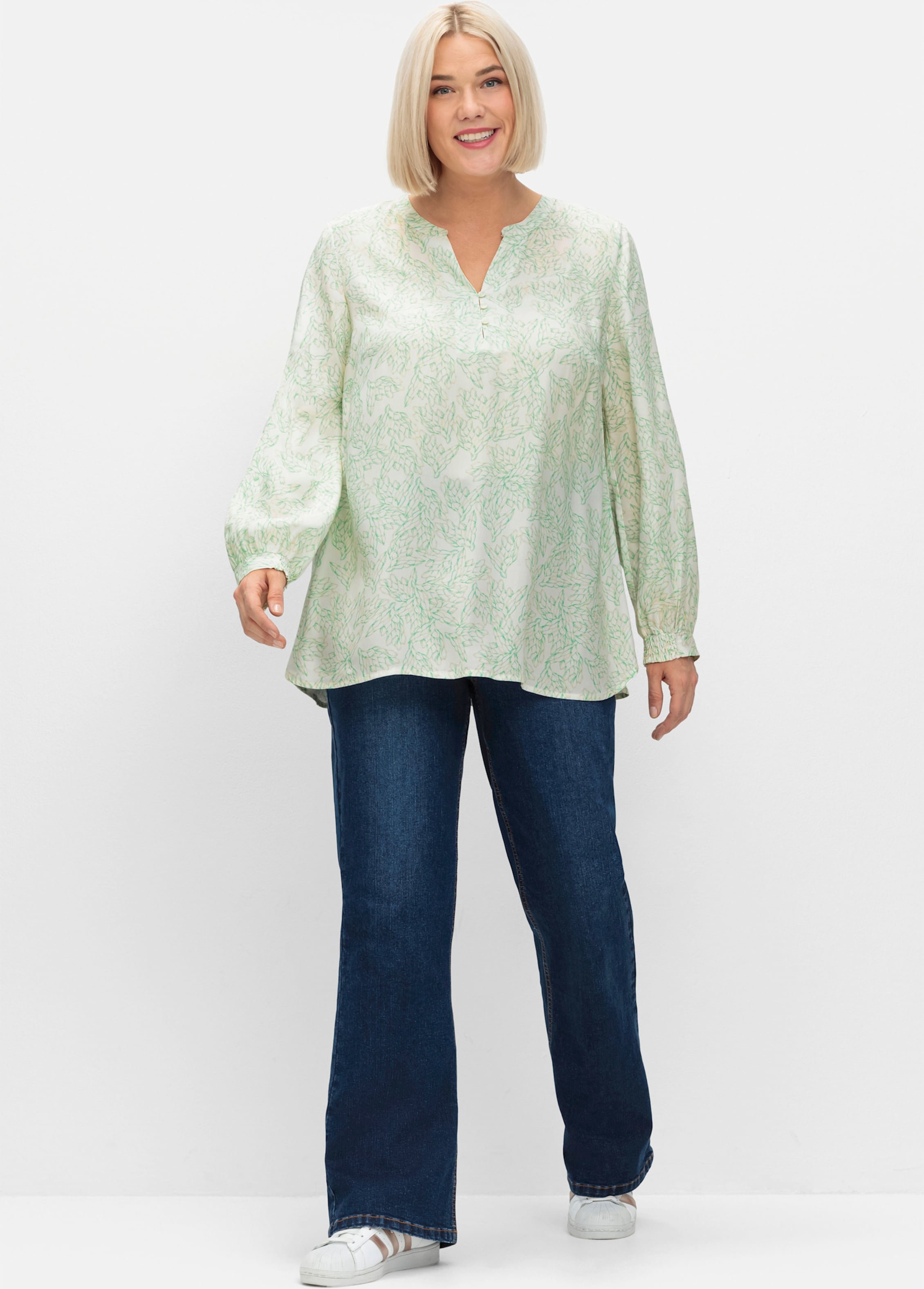 Sheego Tunika mit filigranem Blätterprint