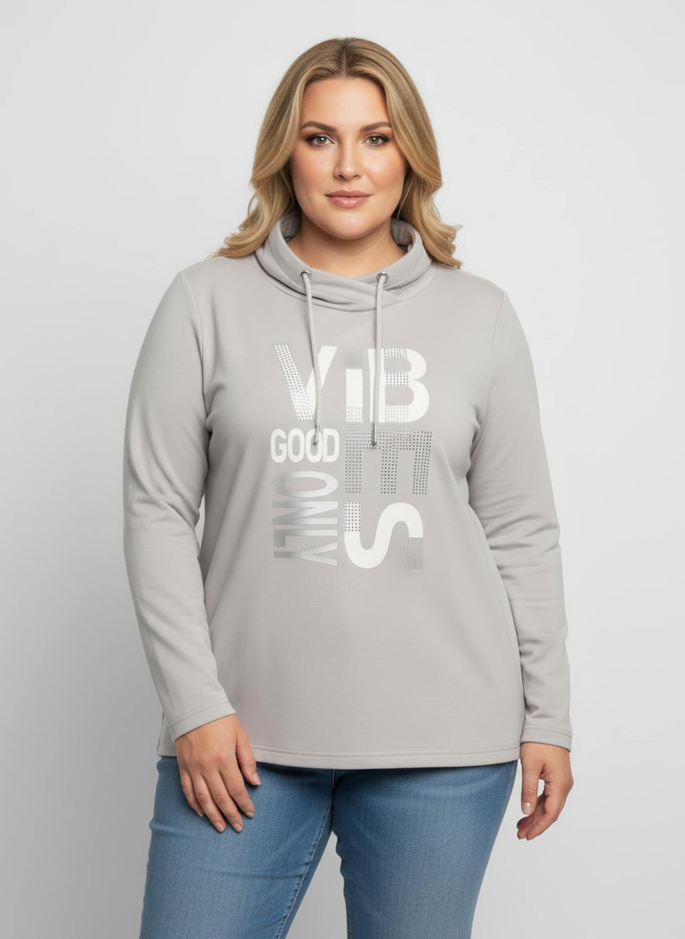 Sheego Langarmshirt mit silberfarbigem Print