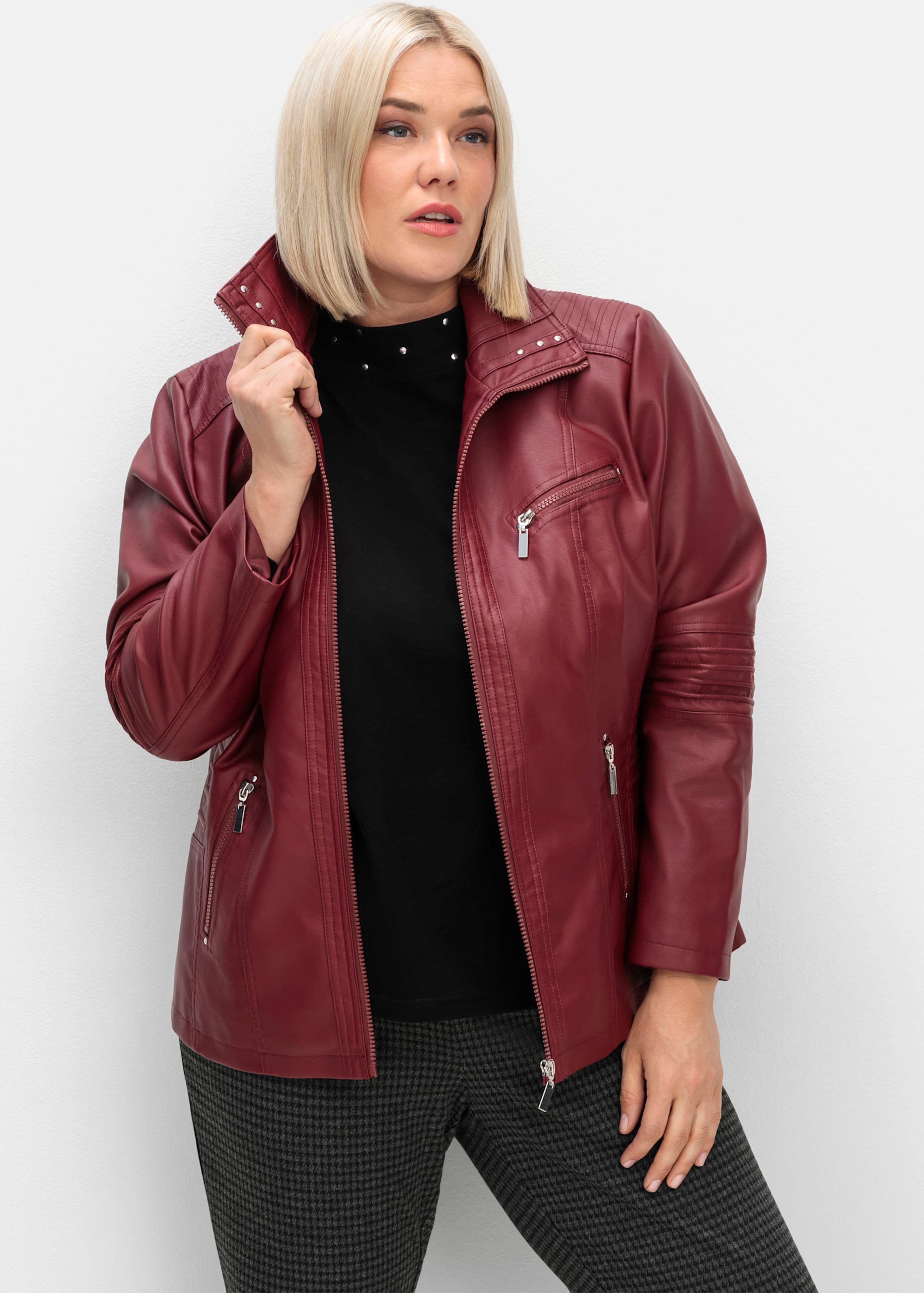 Sheego Lederimitatjacke mit Zier-Steppung