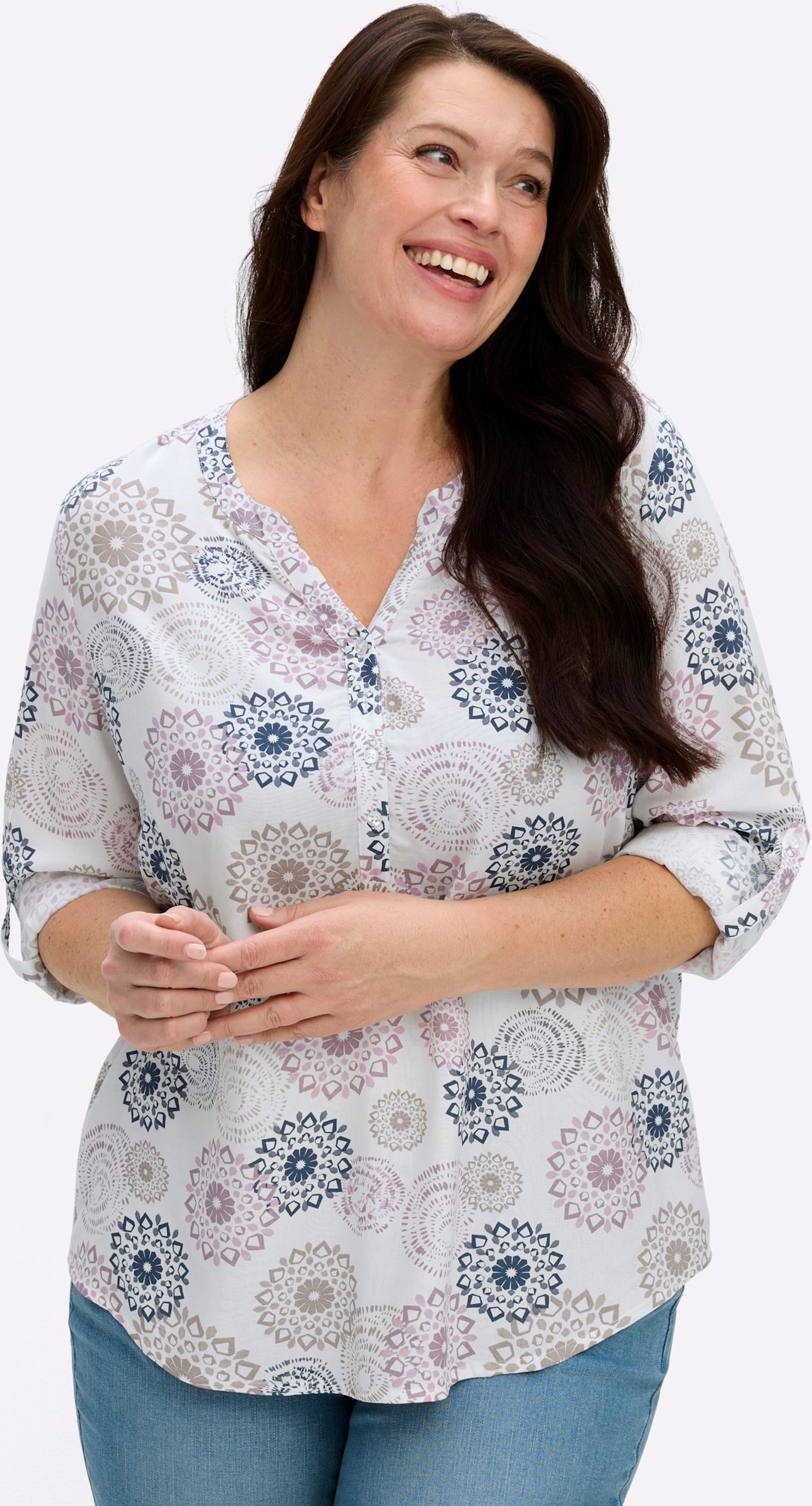 Sheego Langarmbluse mit Krempelfunktion