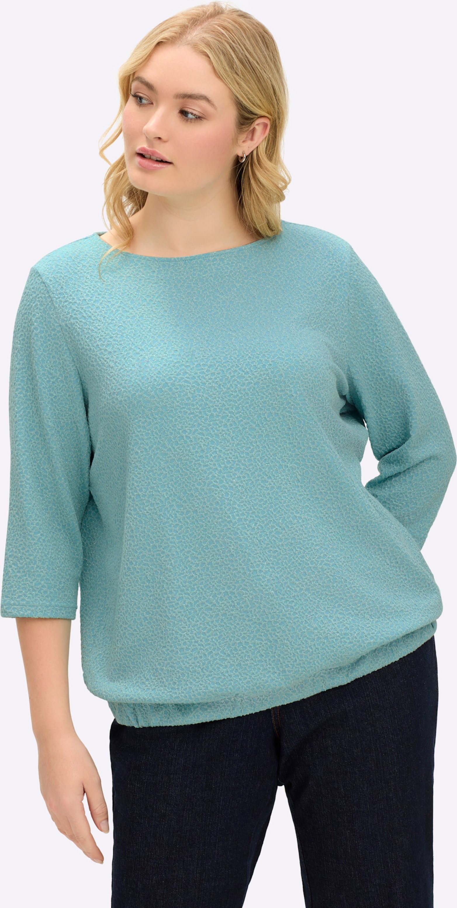 Sheego Sweatshirt mit Effektgarn und 3/4-Ärmeln