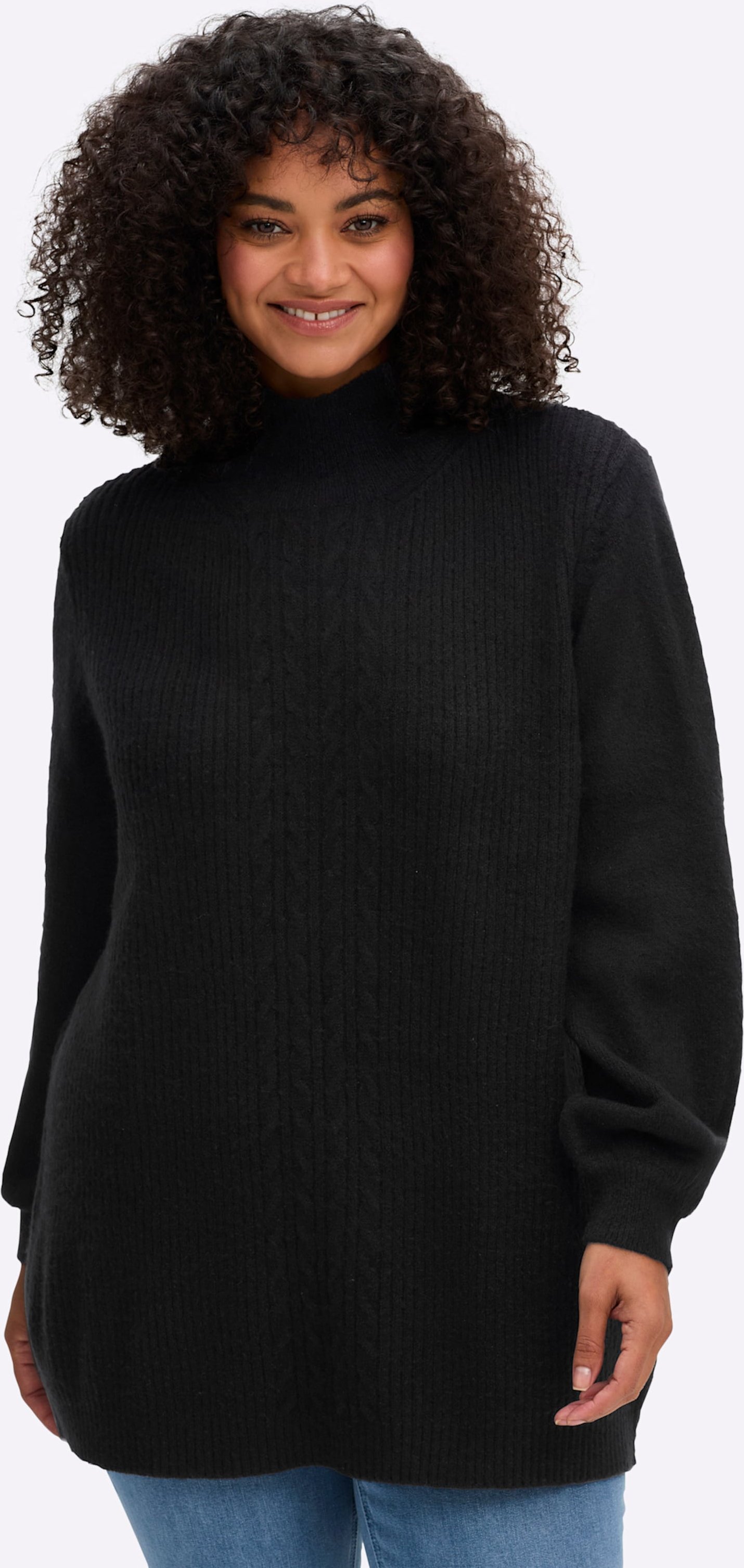 Sheego Stehkragenpullover mit Zopfmuster-Detail