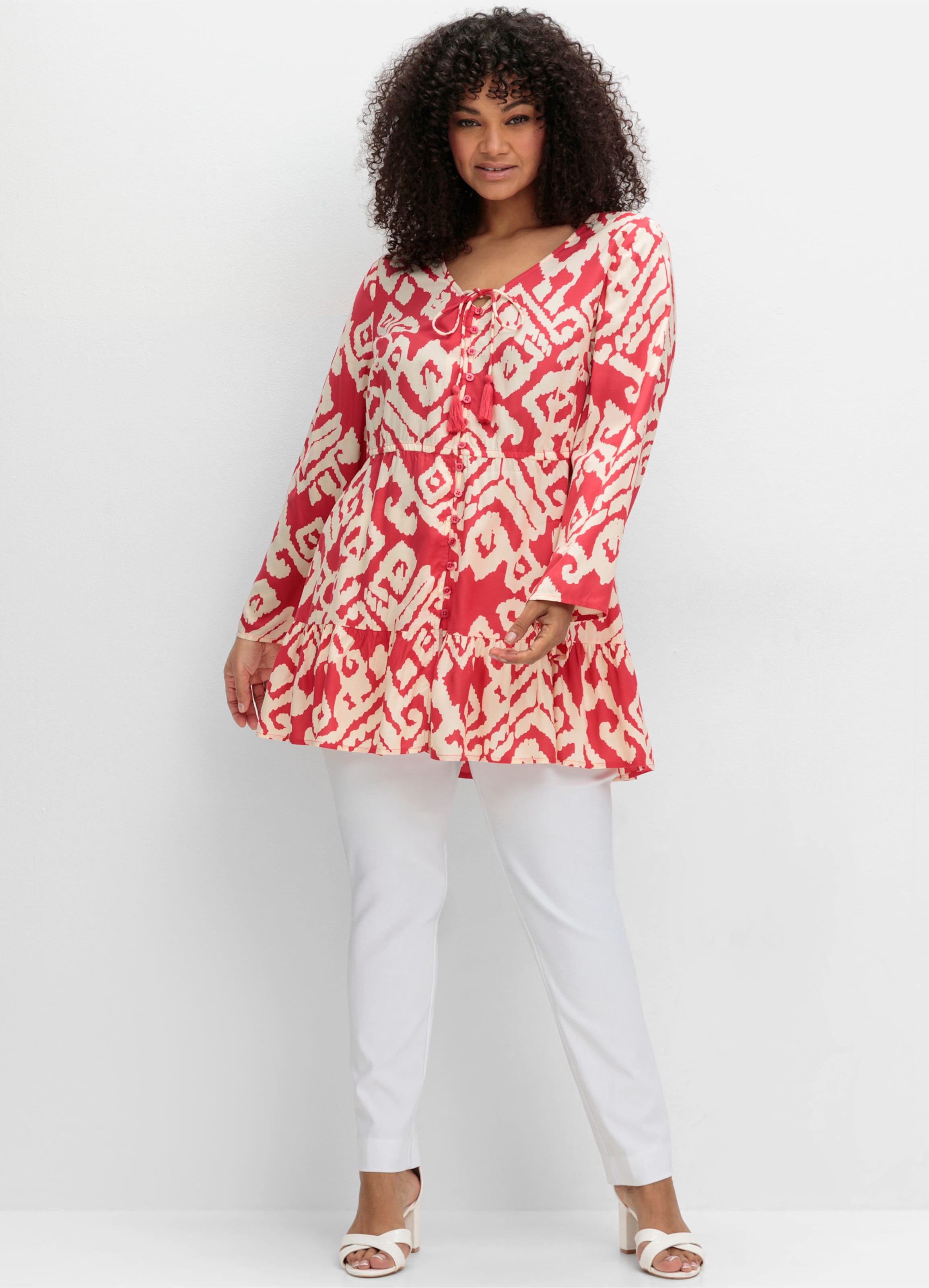 Sheego Volantbluse mit Grafikprint