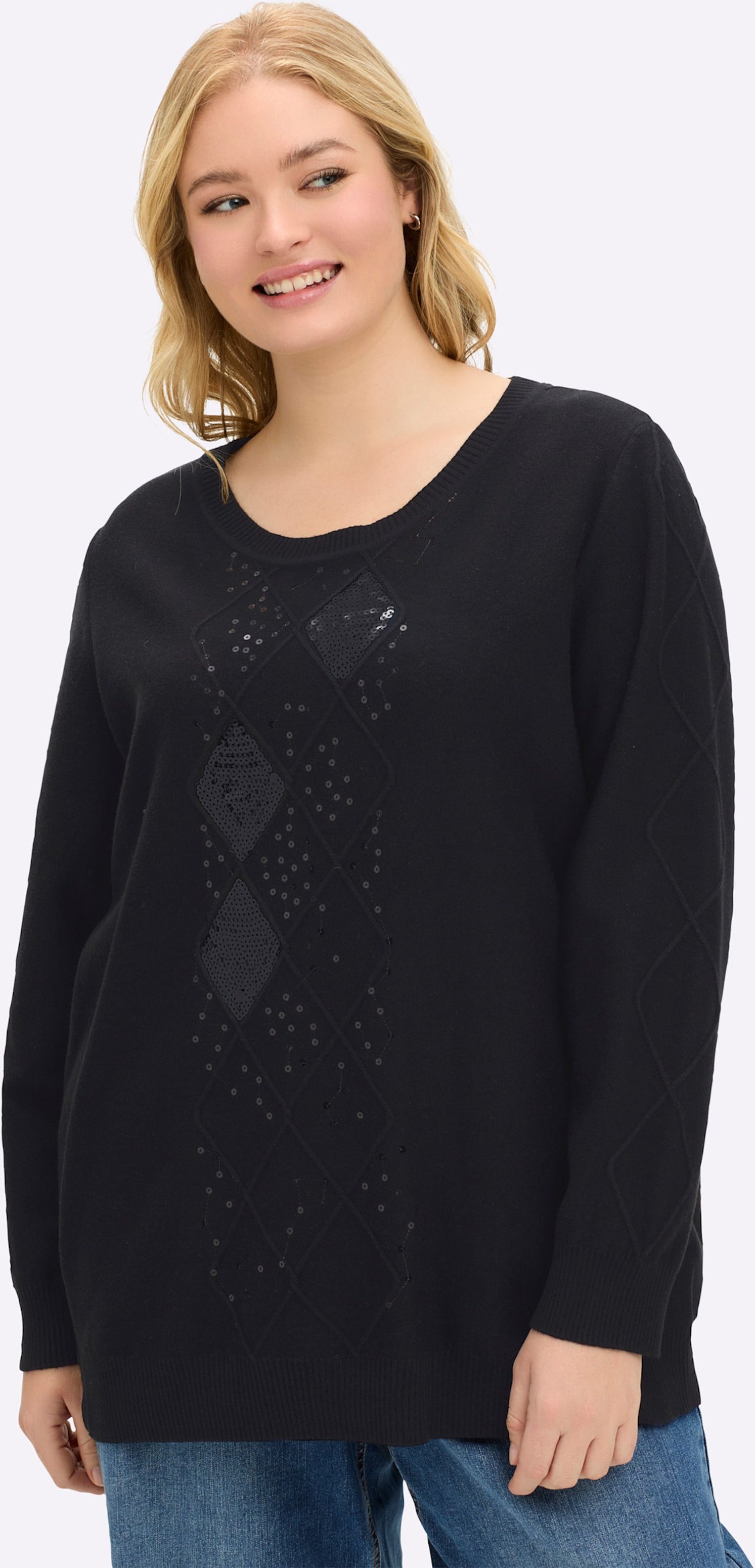 Sheego Pullover mit Rautenmuster und Glitzersteinchen