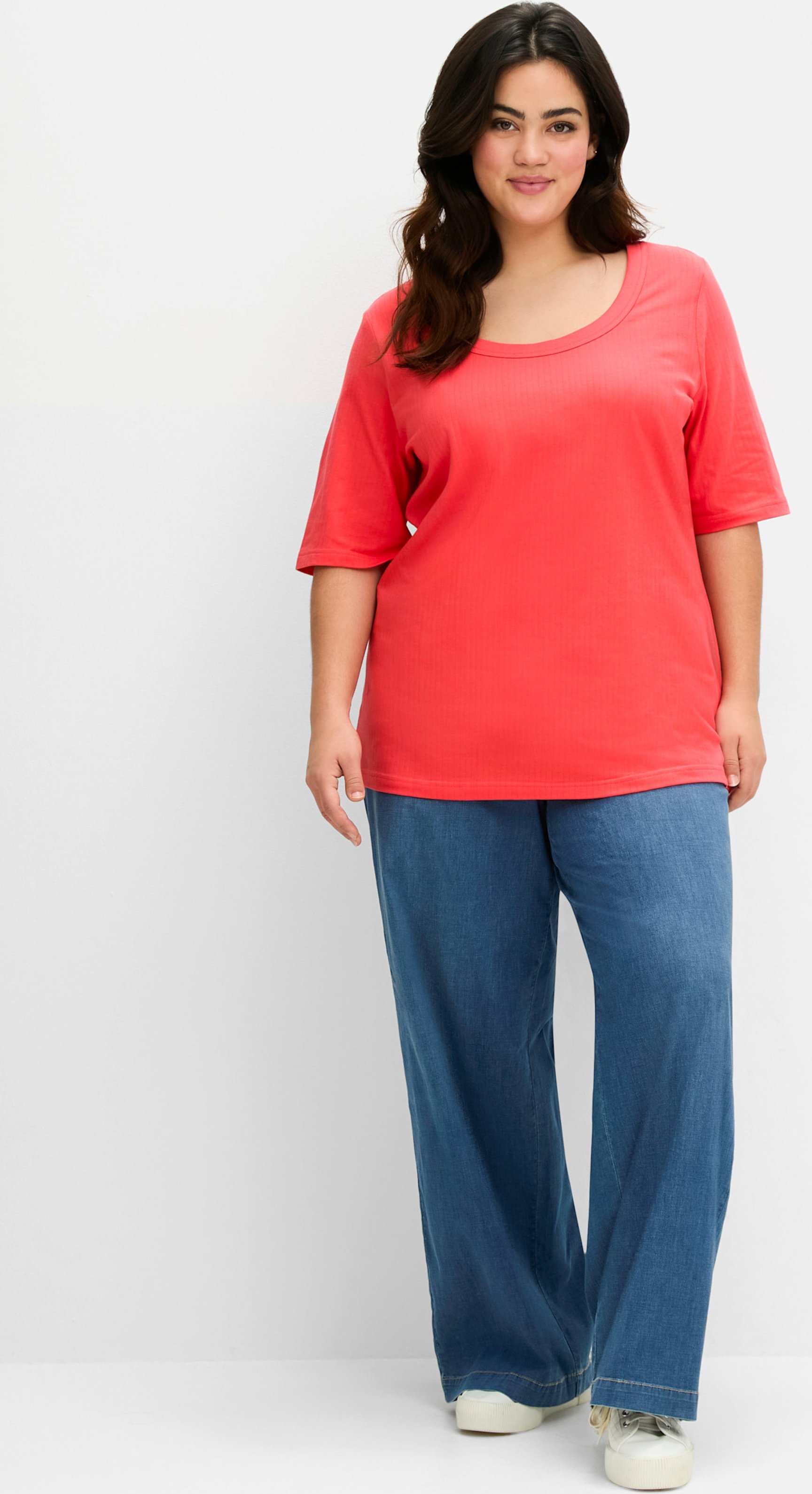 Sheego Rippshirt mit weitem Rundhalsausschnitt