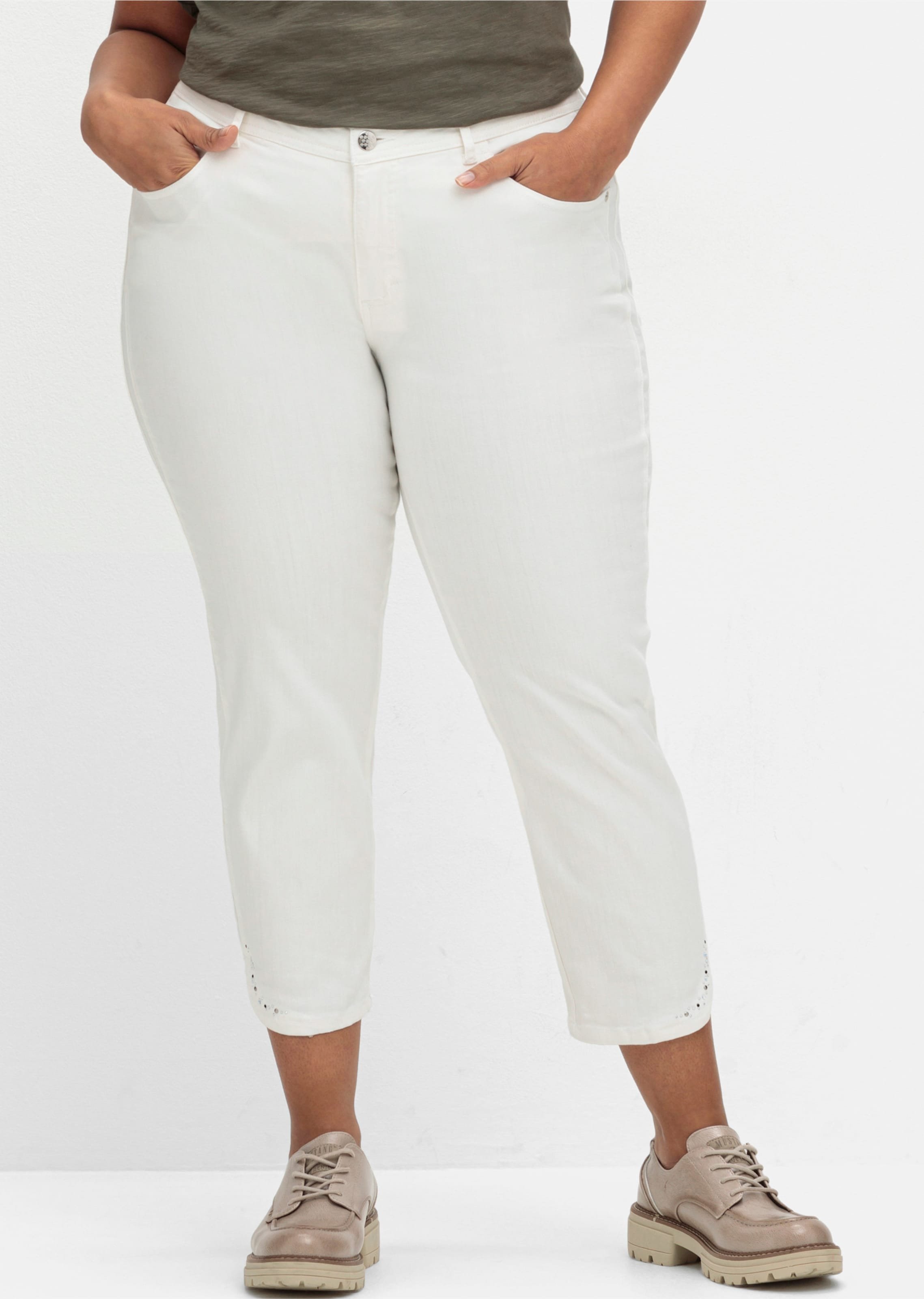 Sheego 7/8-Jeans mit Glitzersteinchen an den Beinschlitzen