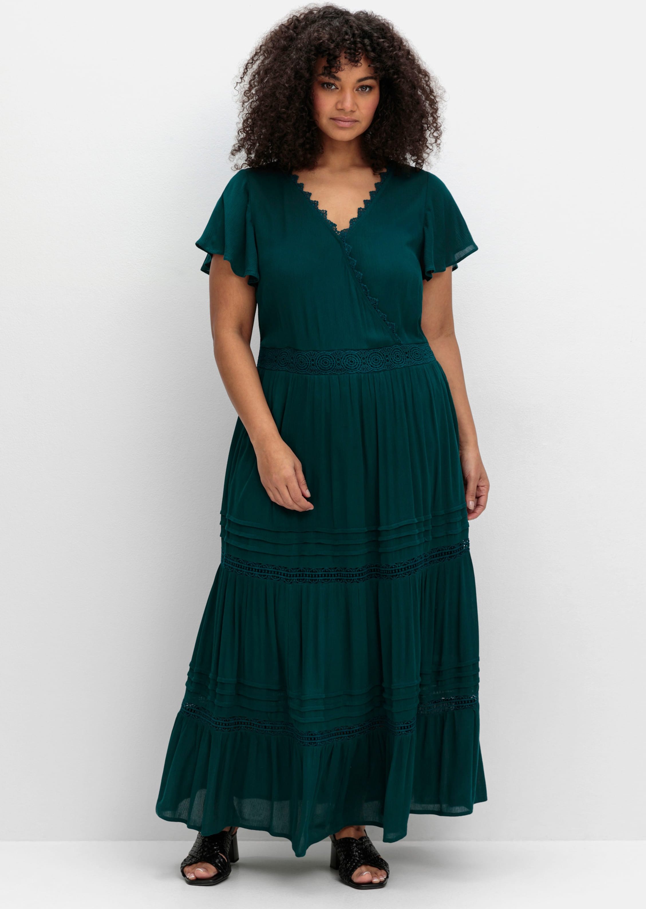 Sheego Maxikleid in Wickeloptik, mit Stufenvolant