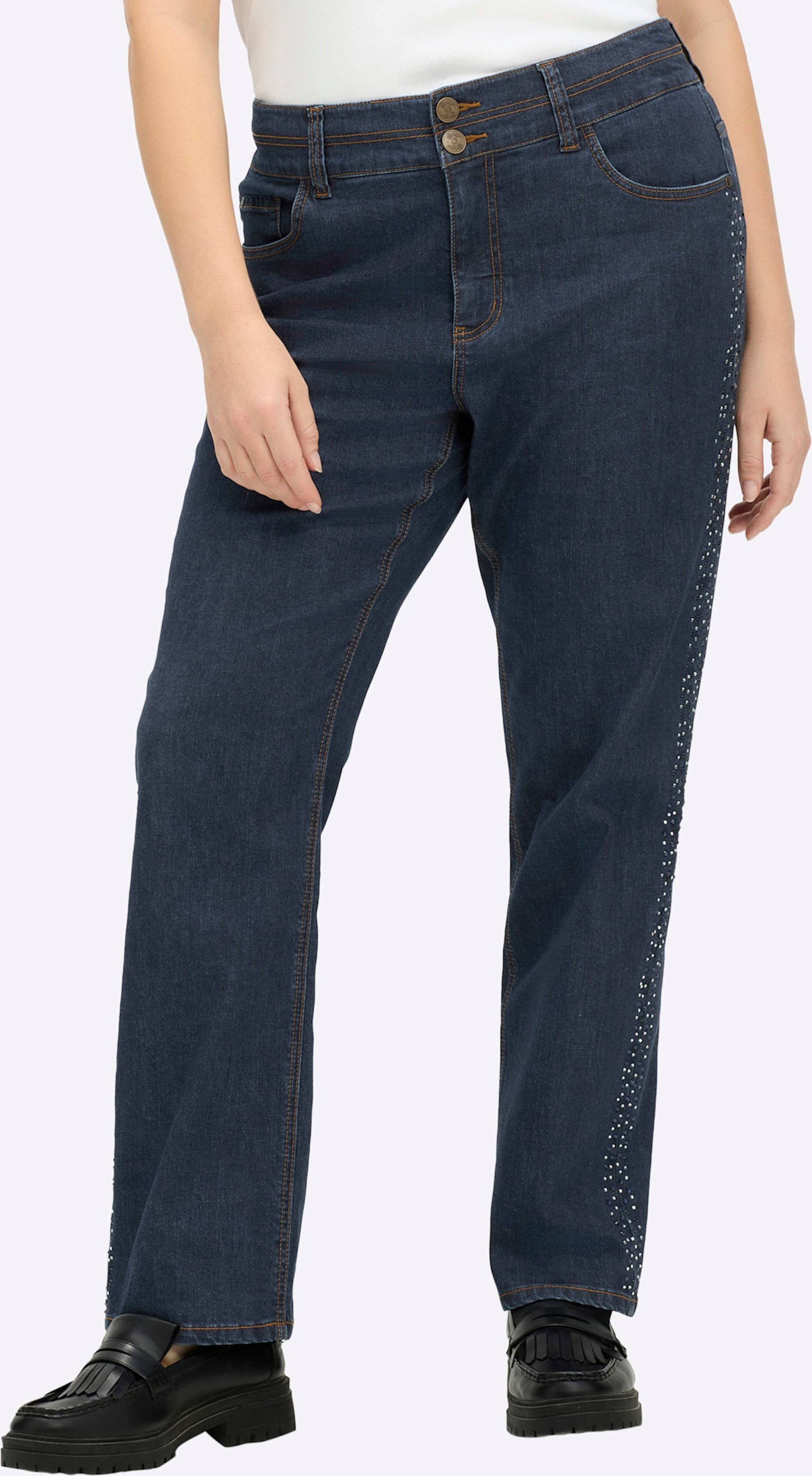 Sheego Gerade Jeans mit Glitzersteinchen seitlich