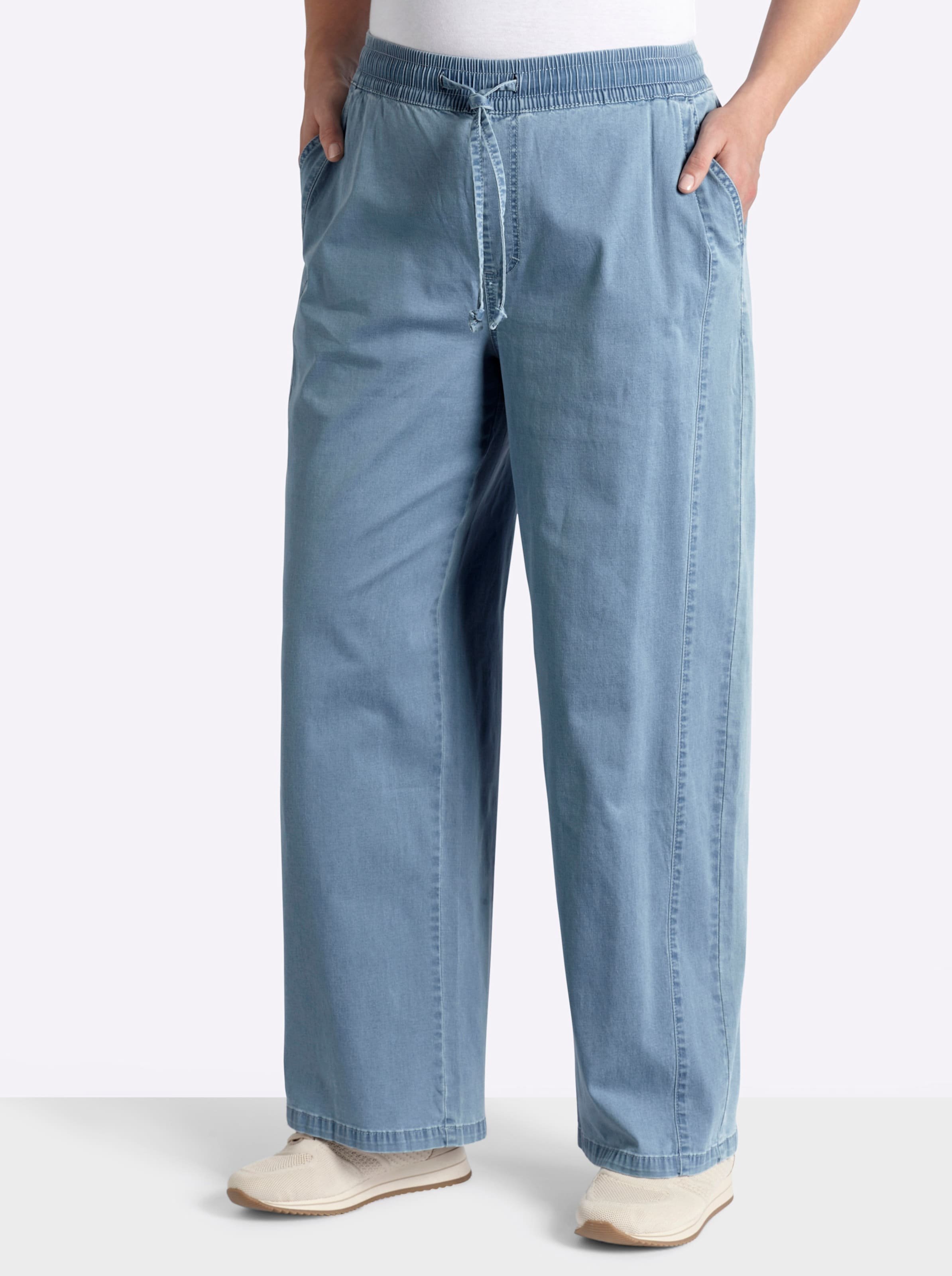 Sheego Schlupfjeans mit weitem Bein und Bindeband