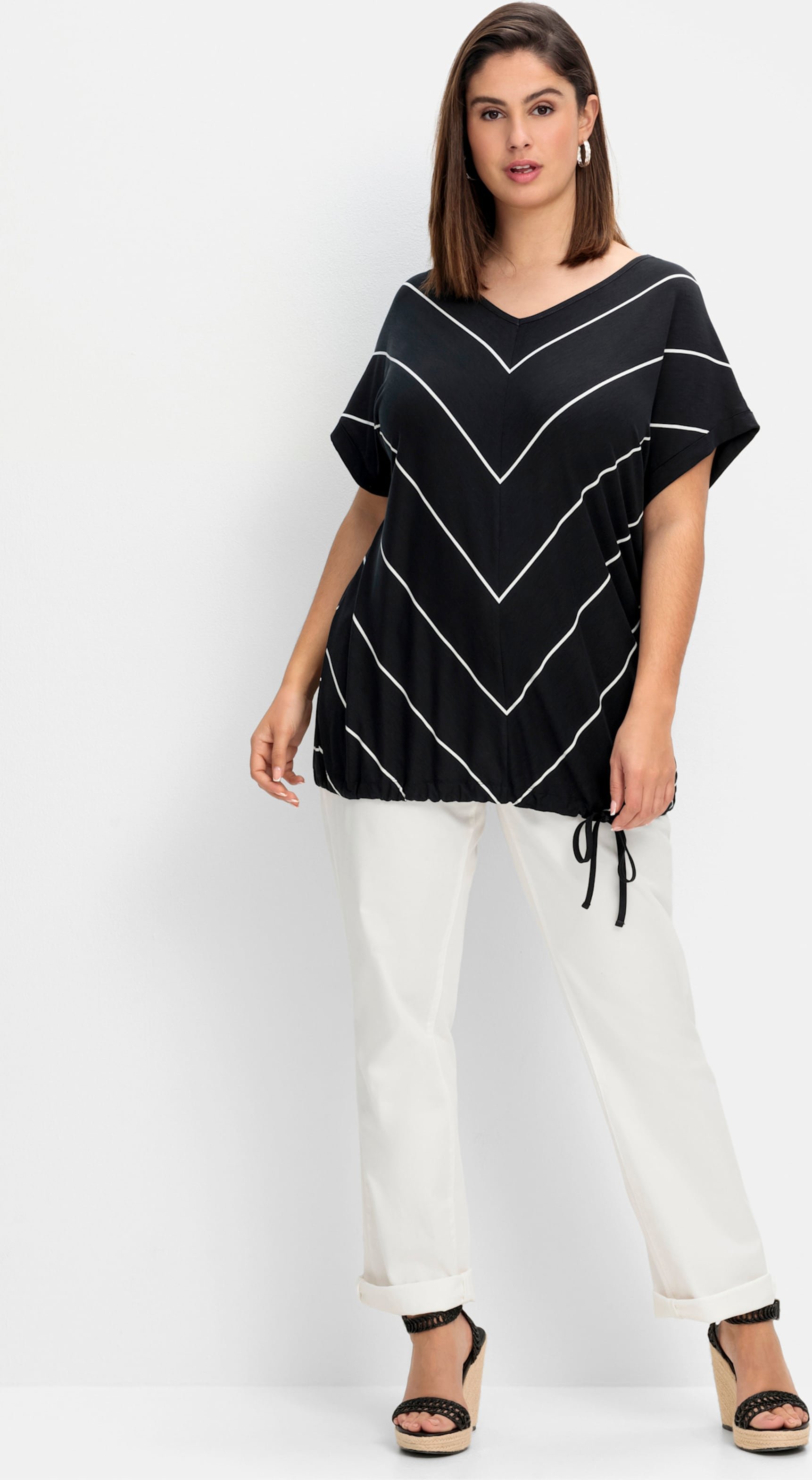 Sheego Streifenshirt mit Bindeband am Saum